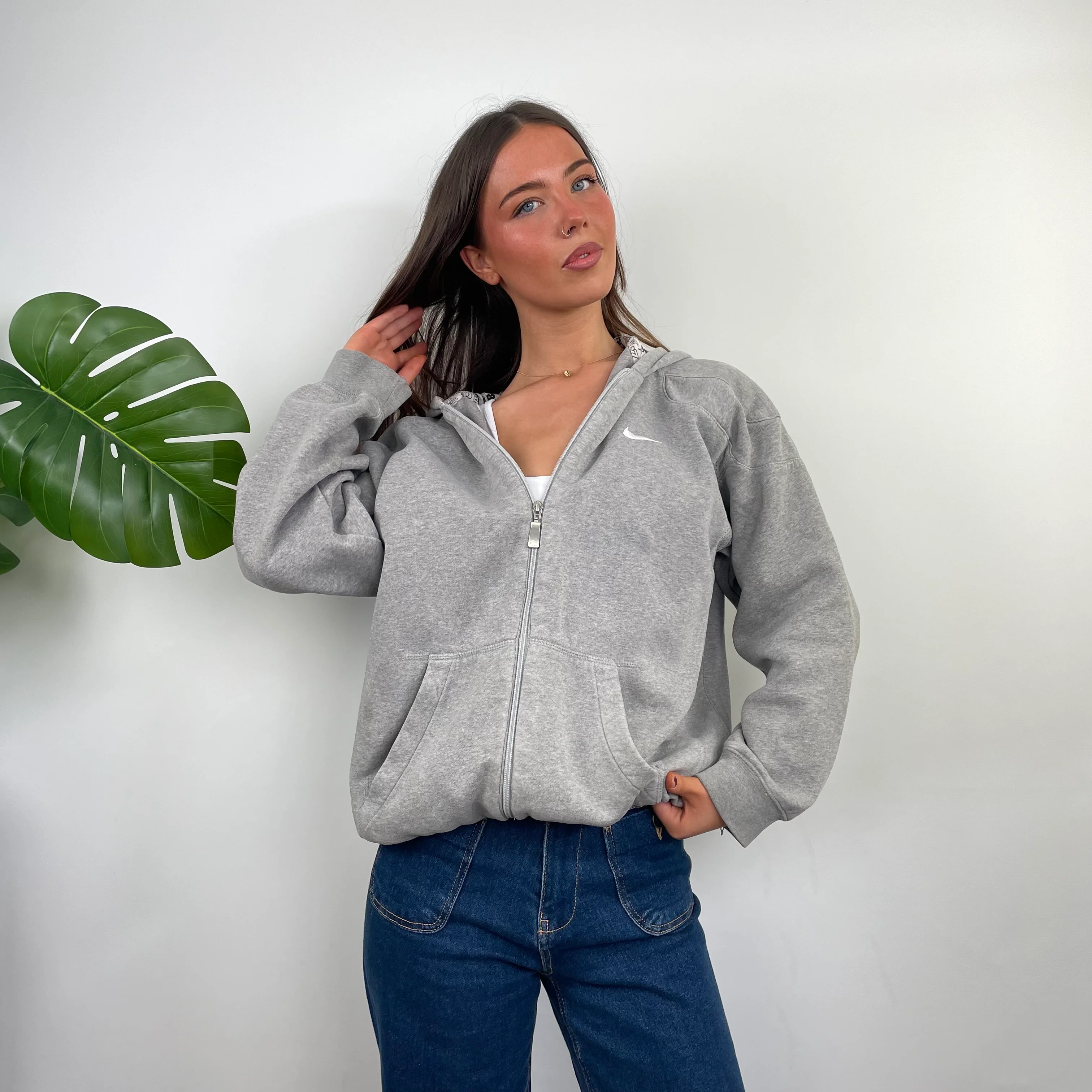 Nike Air Max RARE Grey Embroidered Swoosh Zip Up Hoodie (M) - Image 2