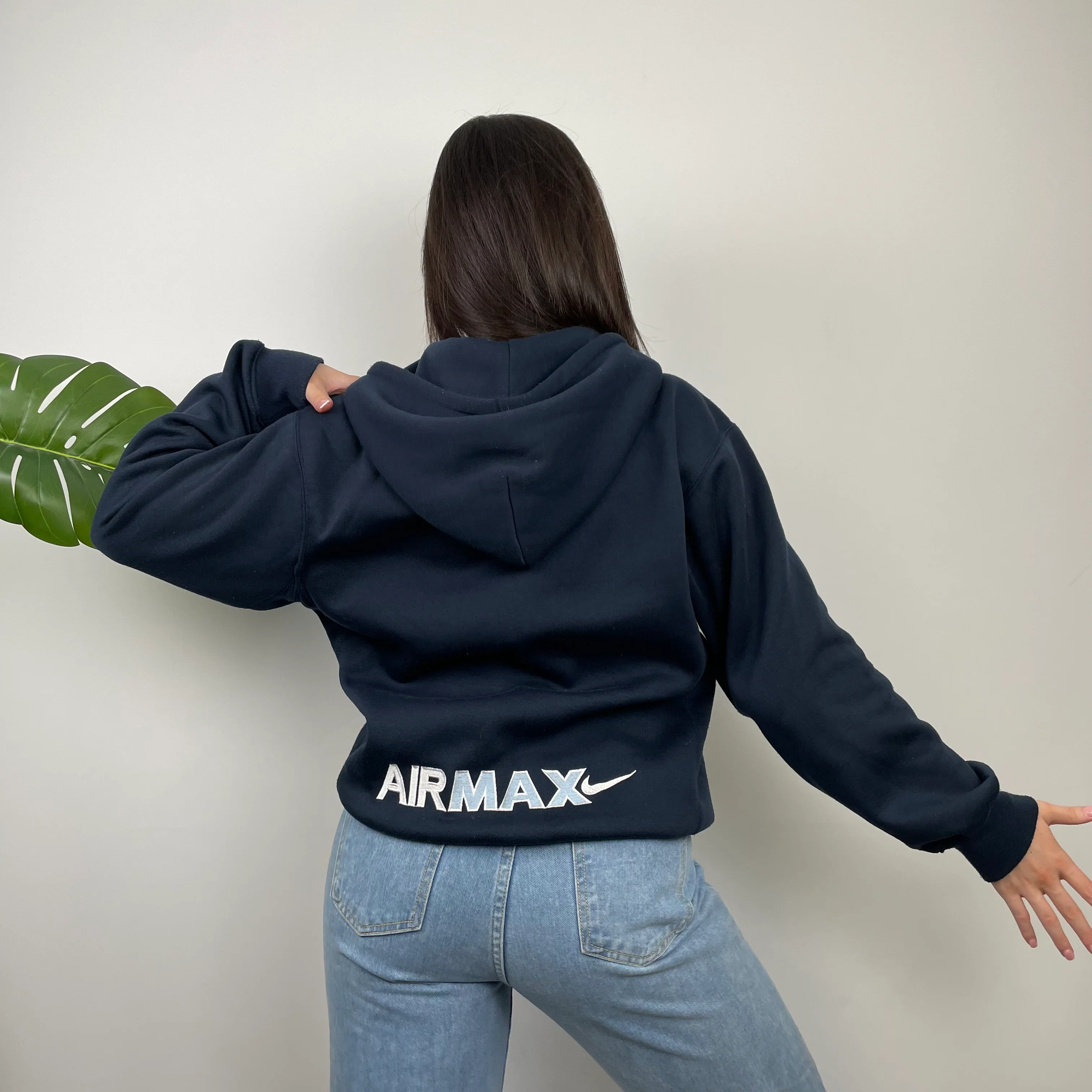 Nike Air Max ULTRA RARE Navy Embroidered Spell Out Zip Up Hoodie Jacket (M)
