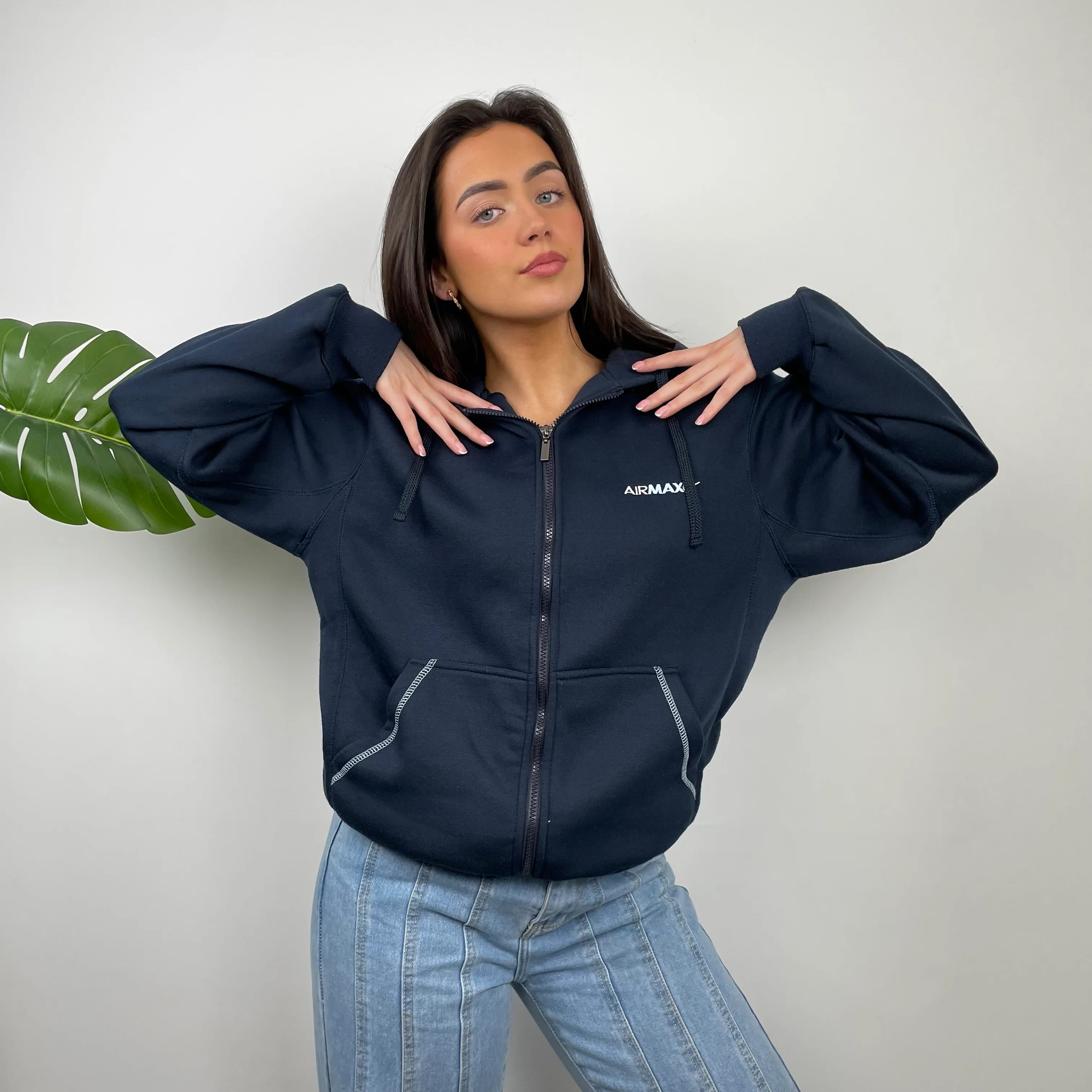 Nike Air Max ULTRA RARE Navy Embroidered Spell Out Zip Up Hoodie Jacket (M) - Image 3