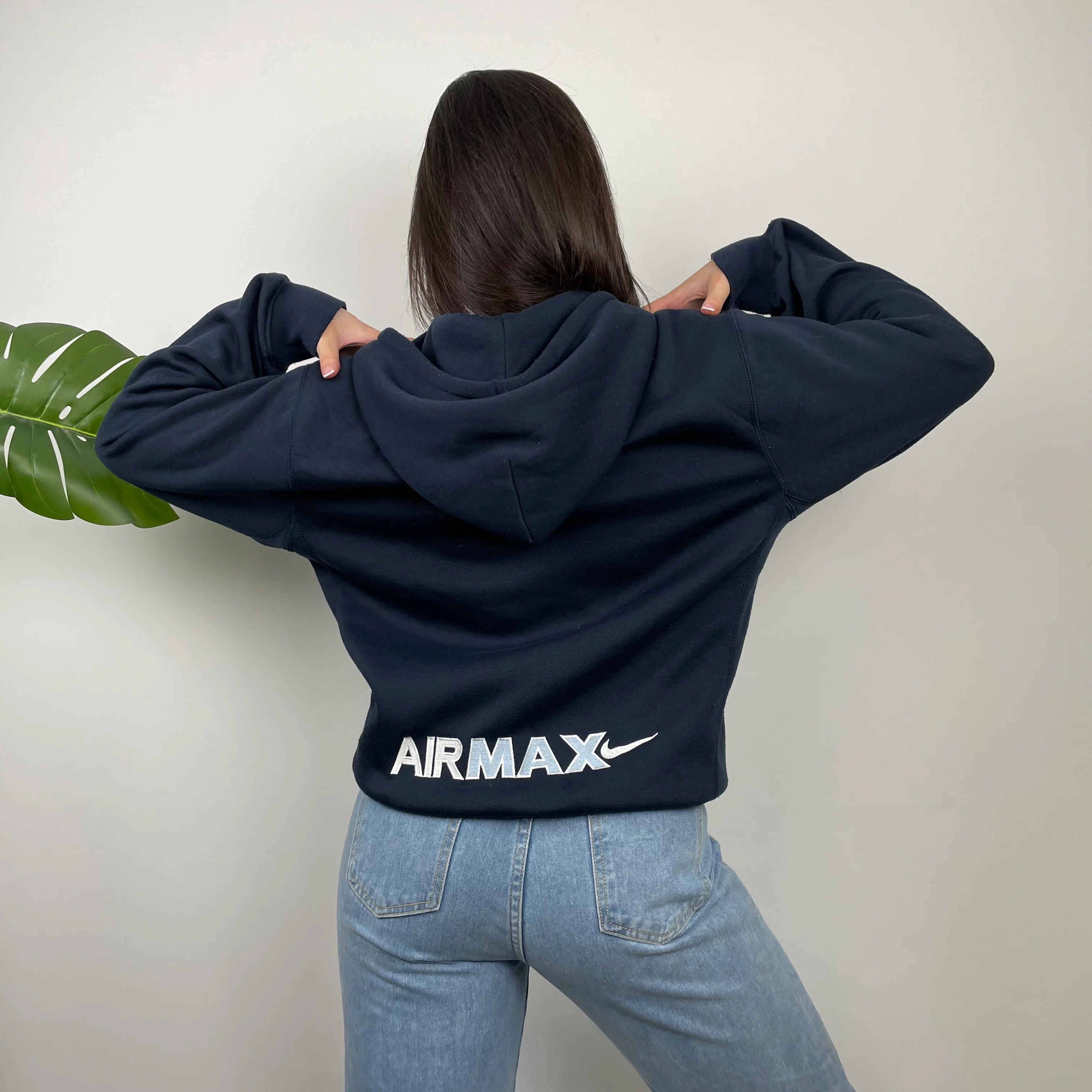 Nike Air Max ULTRA RARE Navy Embroidered Spell Out Zip Up Hoodie Jacket (M) - Image 4