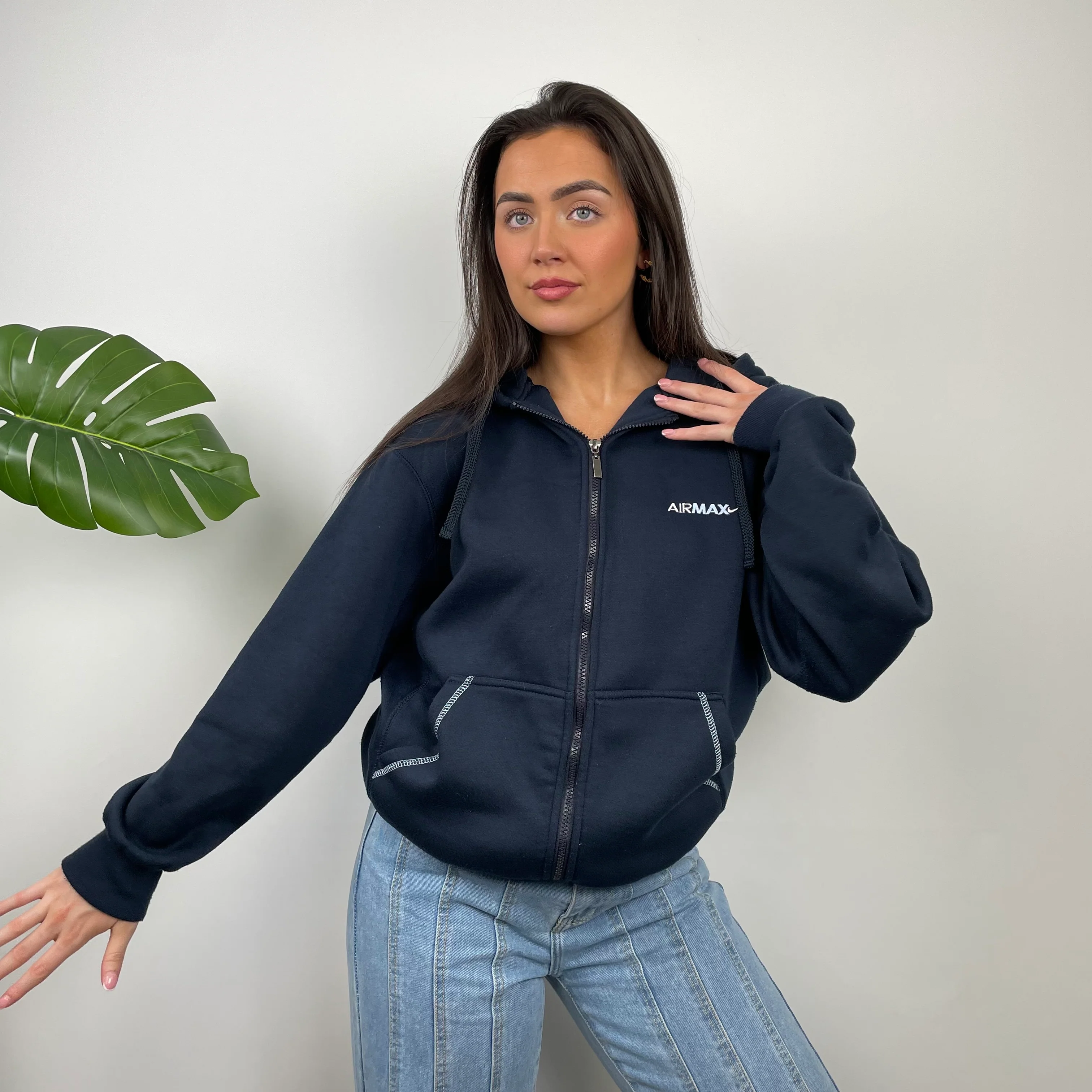 Nike Air Max ULTRA RARE Navy Embroidered Spell Out Zip Up Hoodie Jacket (M) - Image 6