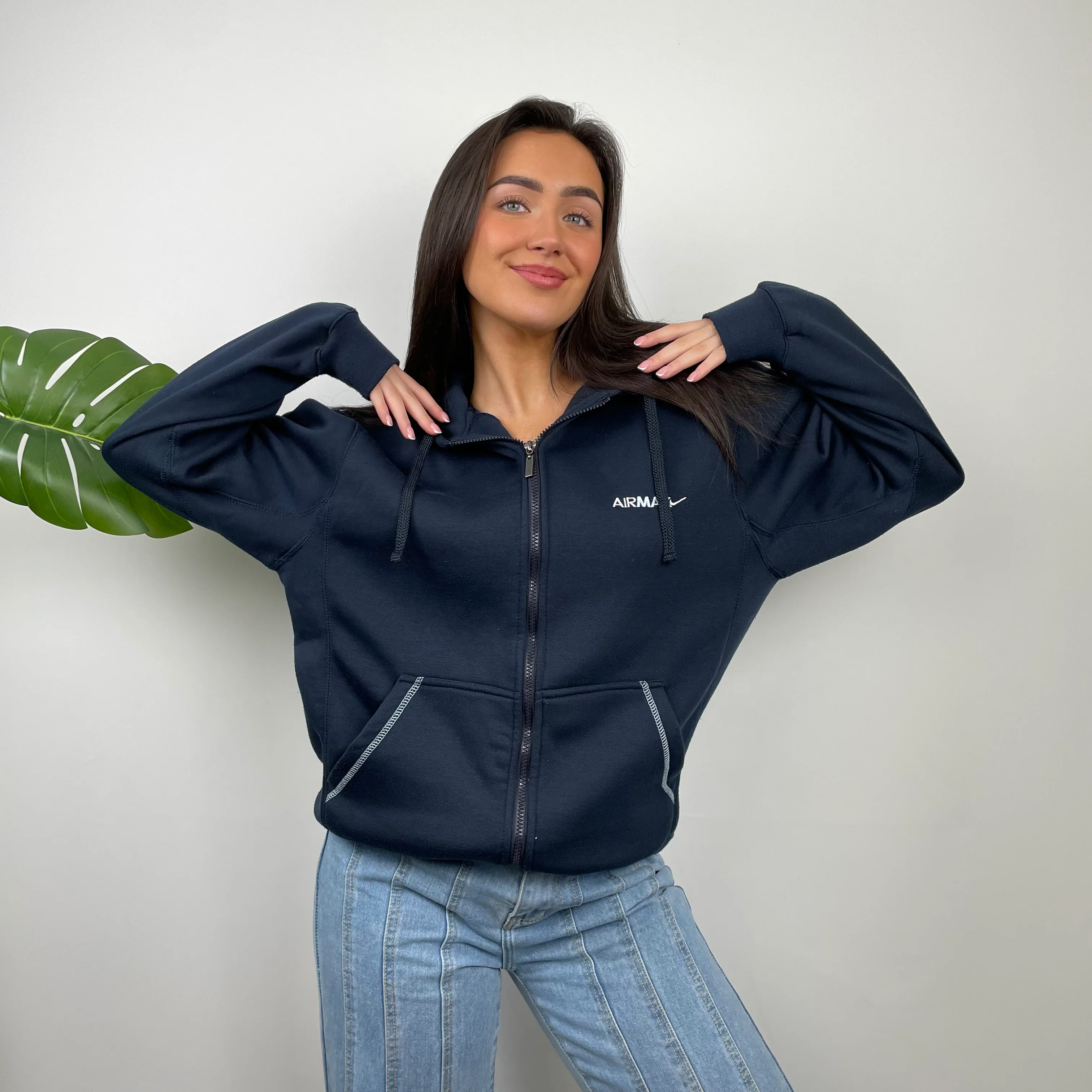 Nike Air Max ULTRA RARE Navy Embroidered Spell Out Zip Up Hoodie Jacket (M) - Image 7