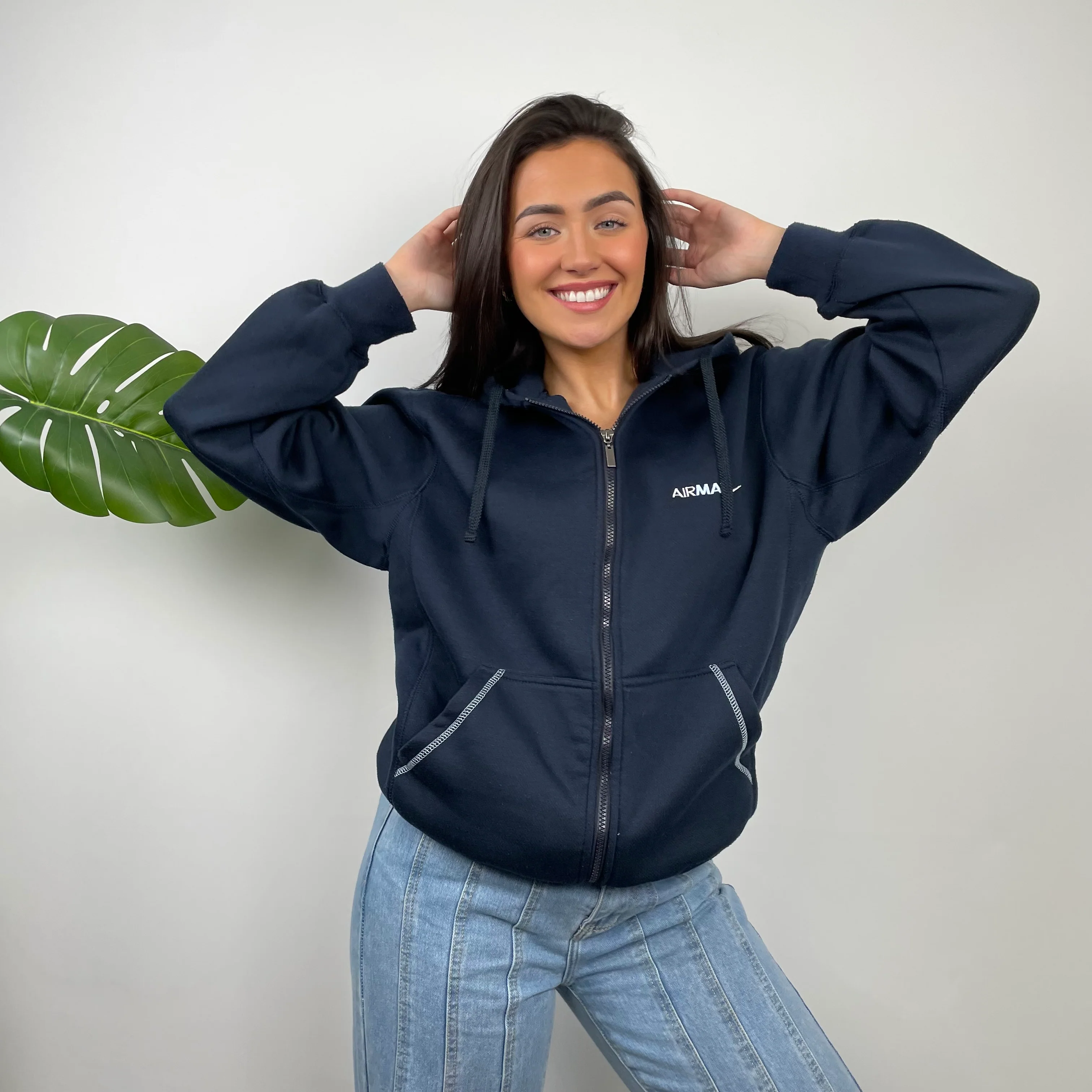 Nike Air Max ULTRA RARE Navy Embroidered Spell Out Zip Up Hoodie Jacket (M) - Image 8