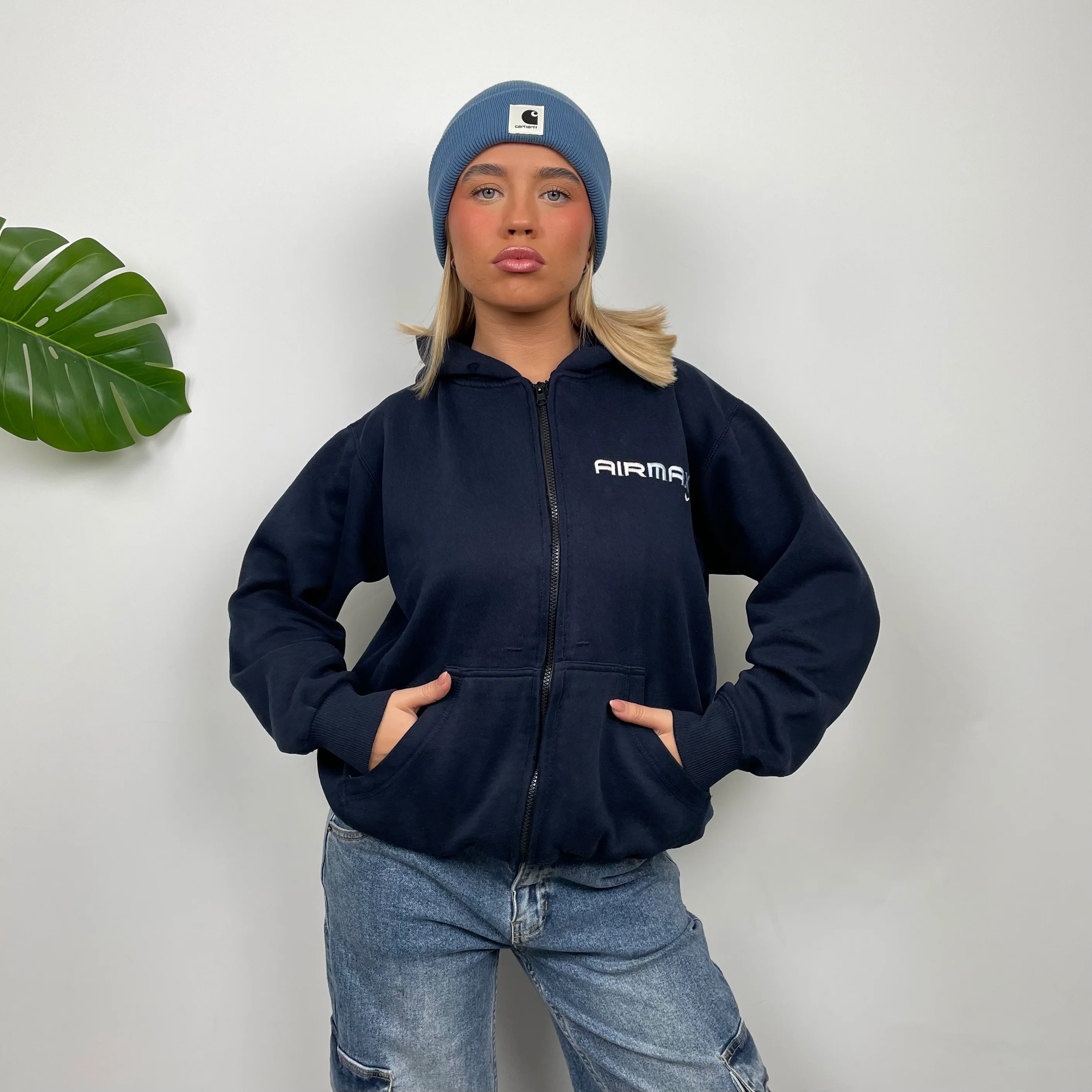 Nike Air Max ULTRA RARE Navy Embroidered Spell Out Zip Up Hoodie Jacket (S) - Image 3