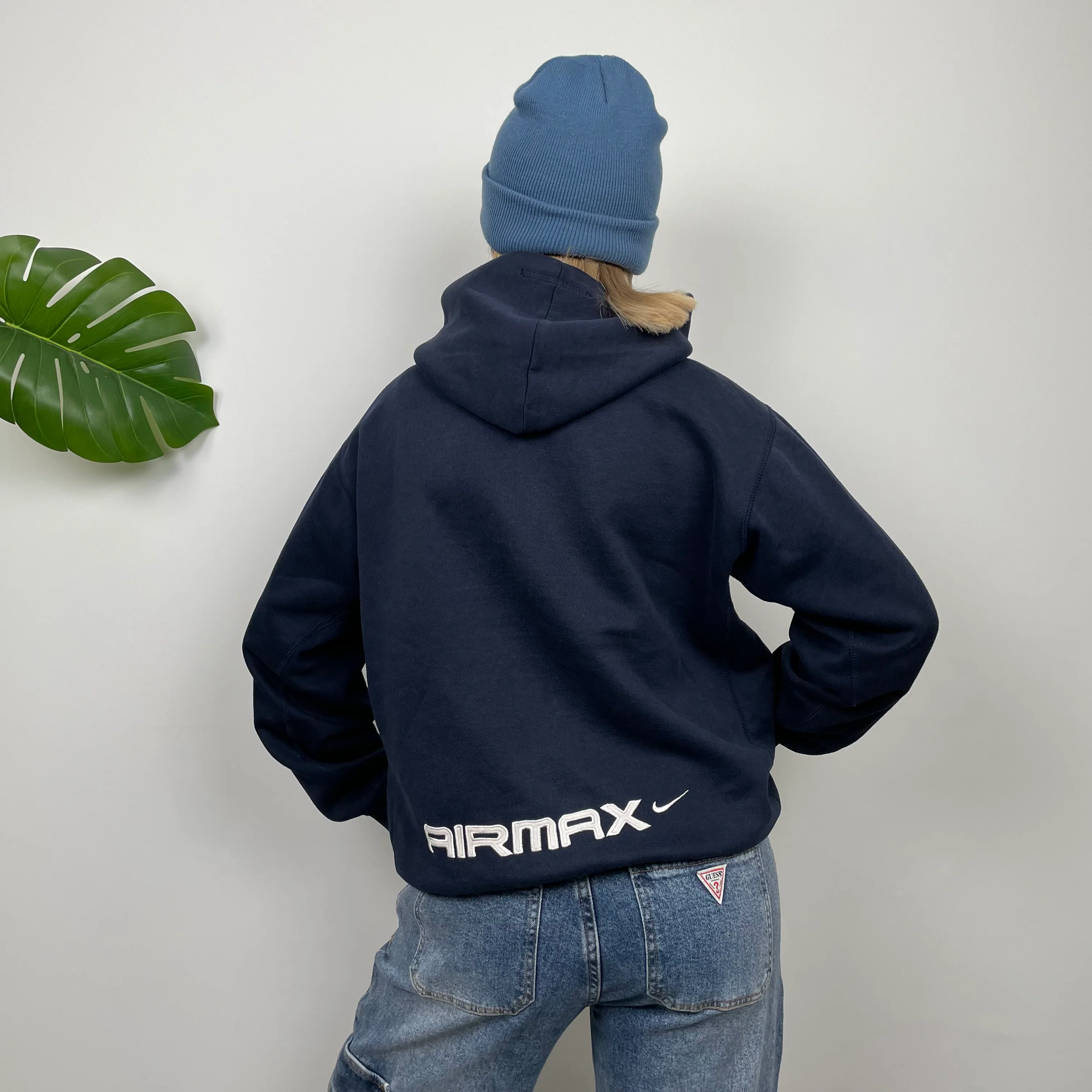 Nike Air Max ULTRA RARE Navy Embroidered Spell Out Zip Up Hoodie Jacket (S) - Image 4