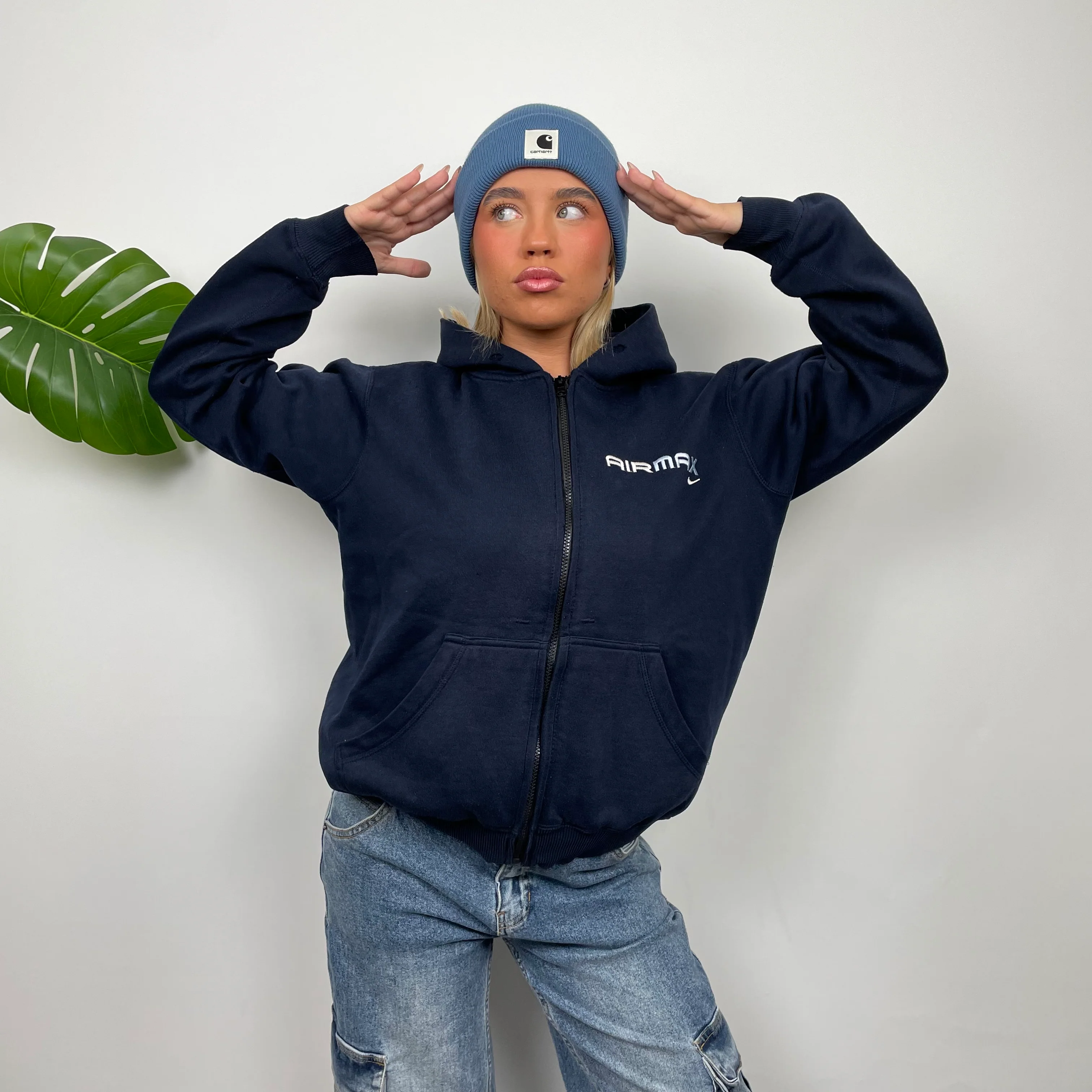 Nike Air Max ULTRA RARE Navy Embroidered Spell Out Zip Up Hoodie Jacket (S) - Image 7