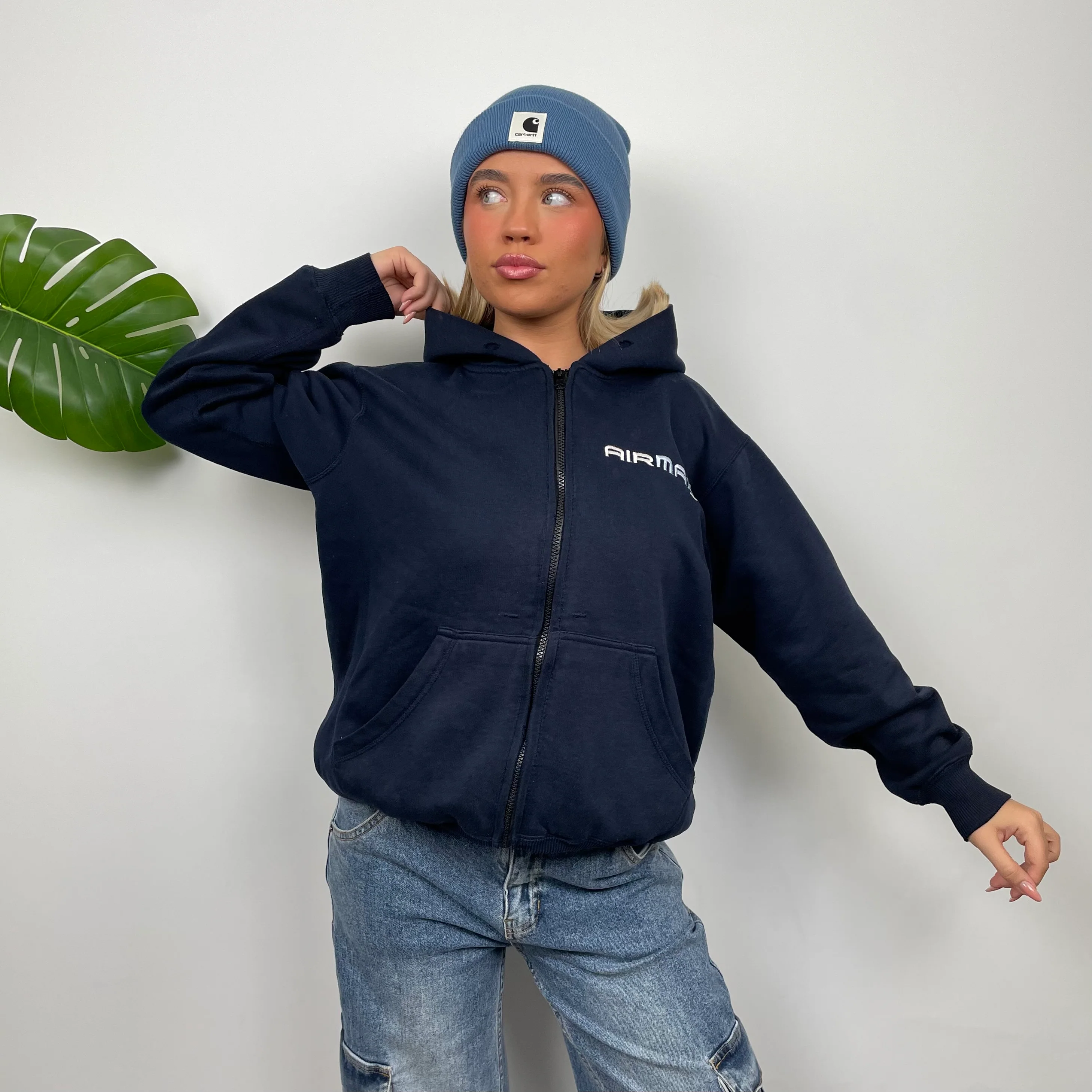 Nike Air Max ULTRA RARE Navy Embroidered Spell Out Zip Up Hoodie Jacket (S) - Image 9