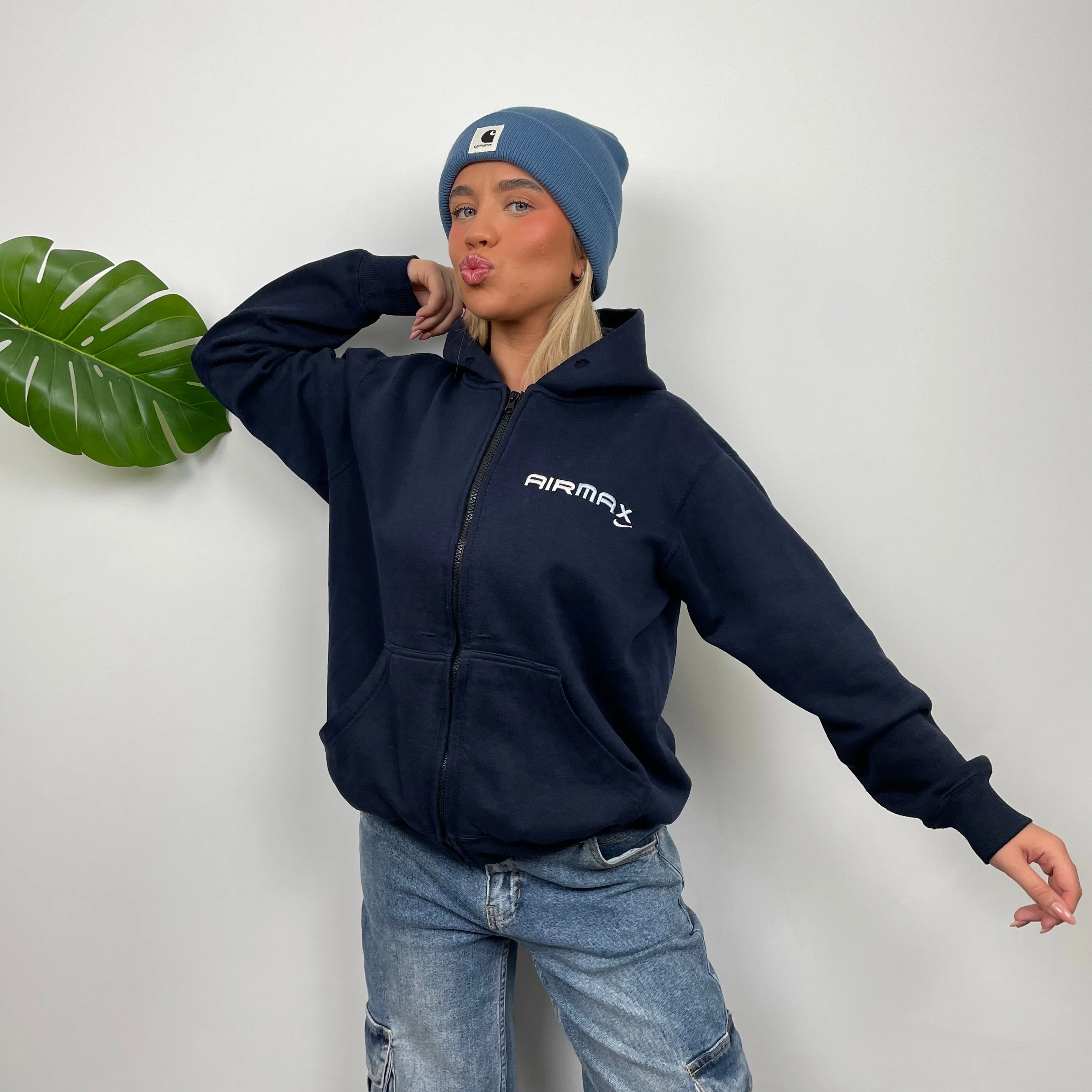 Nike Air Max ULTRA RARE Navy Embroidered Spell Out Zip Up Hoodie Jacket (S) - Image 10