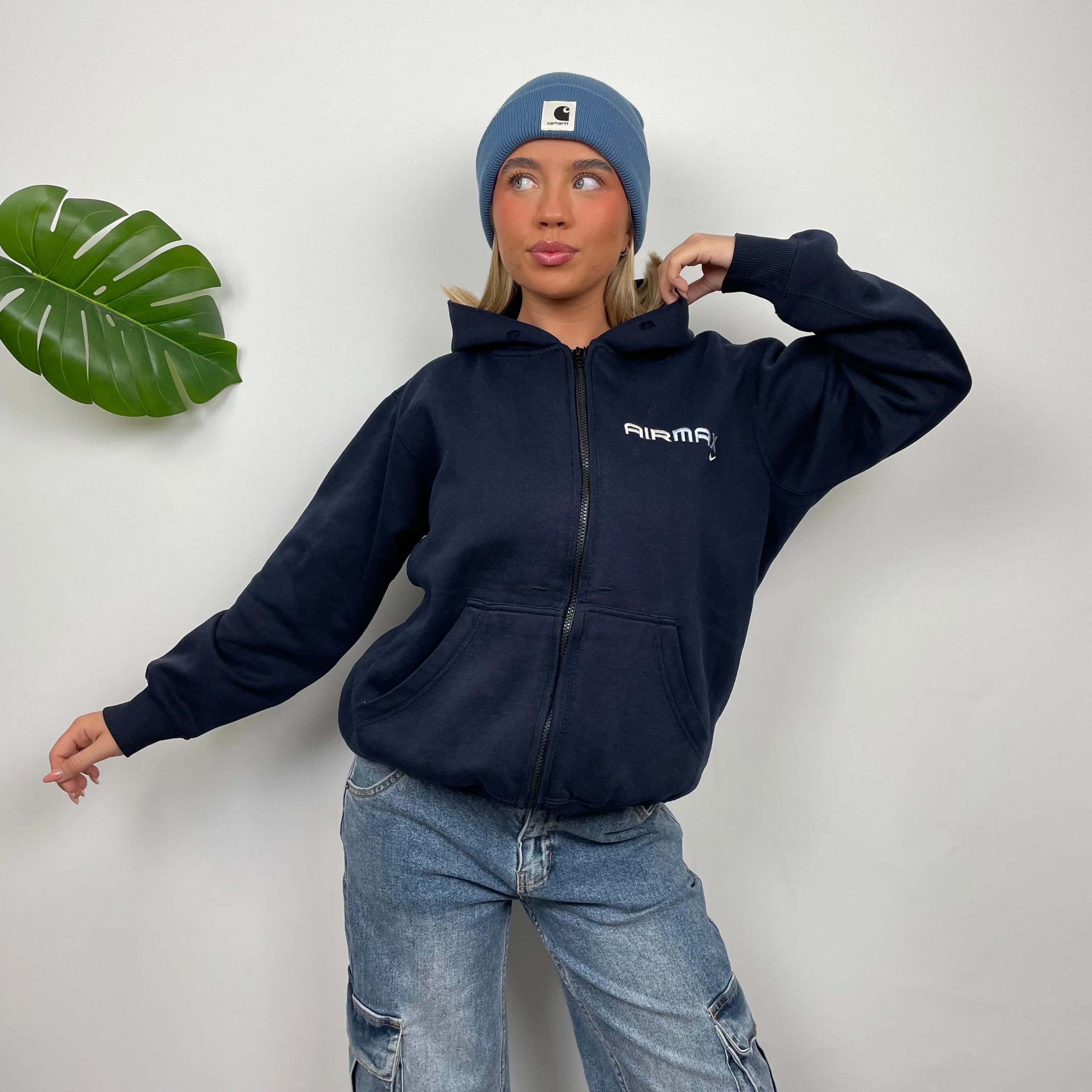 Nike Air Max ULTRA RARE Navy Embroidered Spell Out Zip Up Hoodie Jacket (S) - Image 2