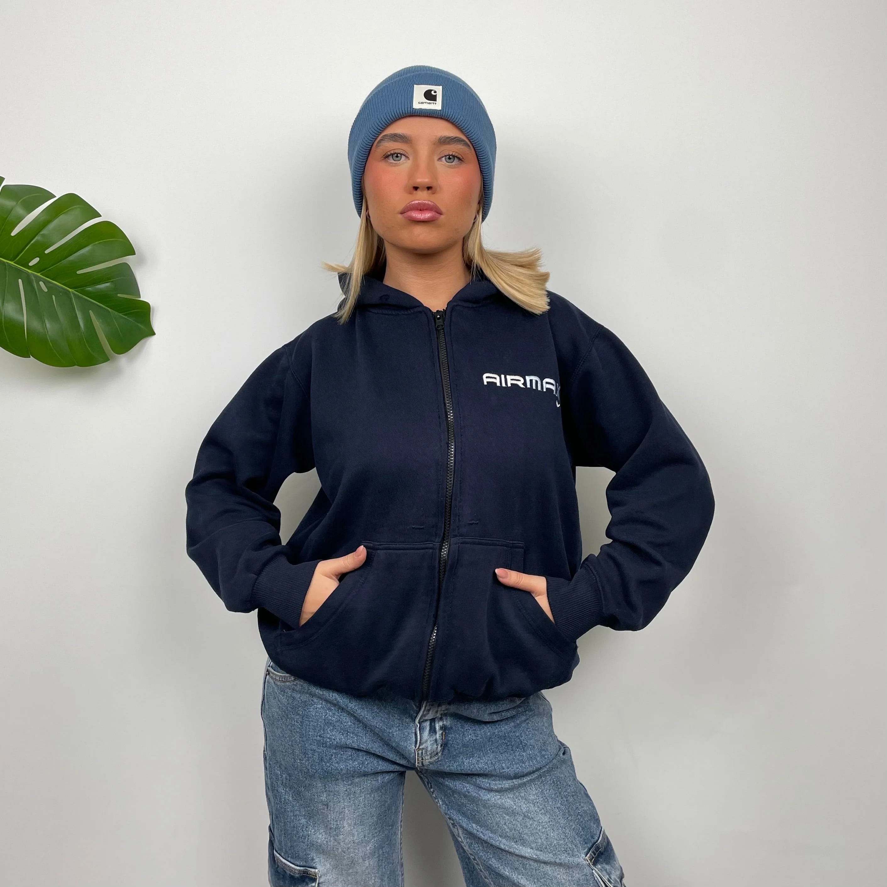 Nike Air Max ULTRA RARE Navy Embroidered Spell Out Zip Up Hoodie Jacket (S) - Image 3