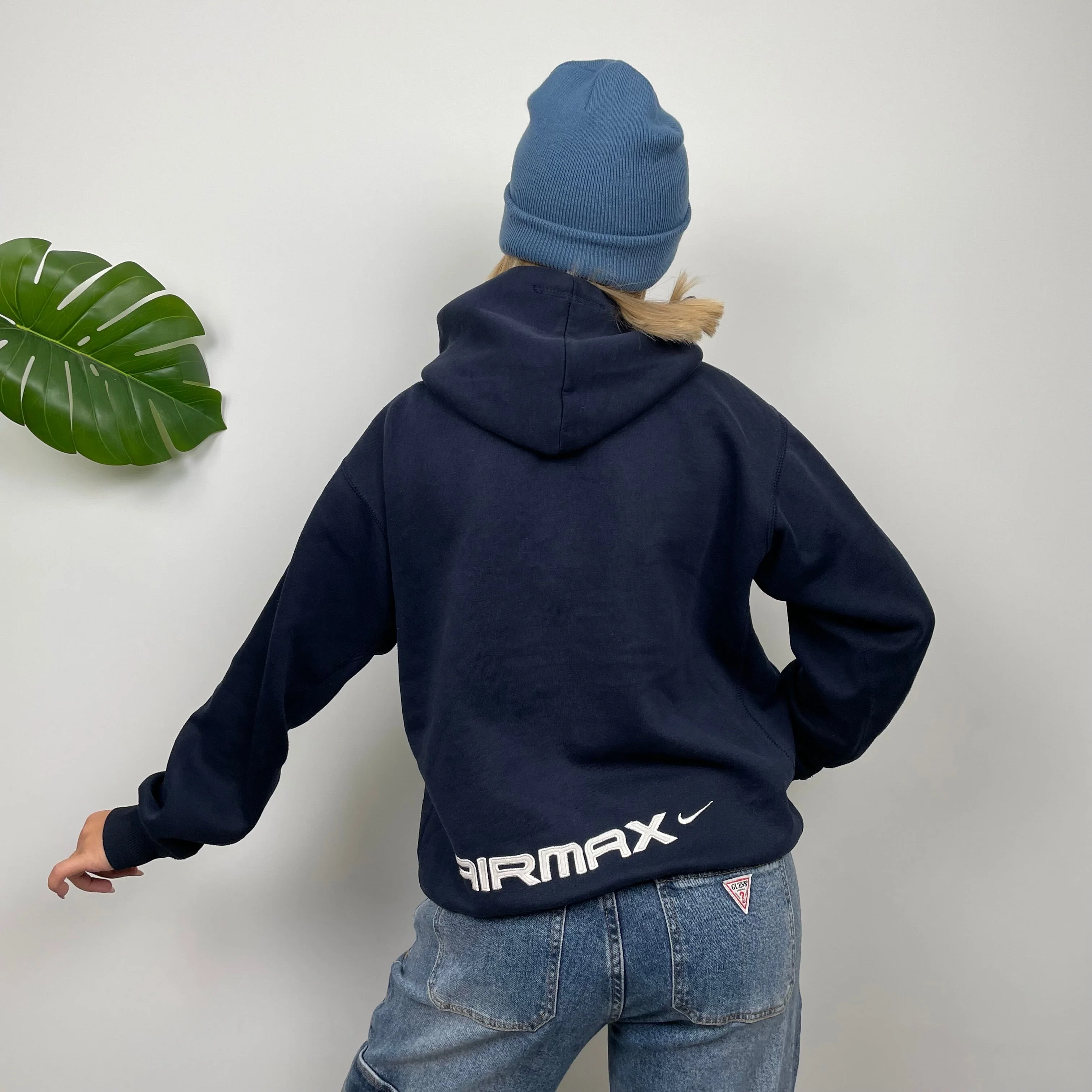 Nike Air Max ULTRA RARE Navy Embroidered Spell Out Zip Up Hoodie Jacket (S) - Image 4