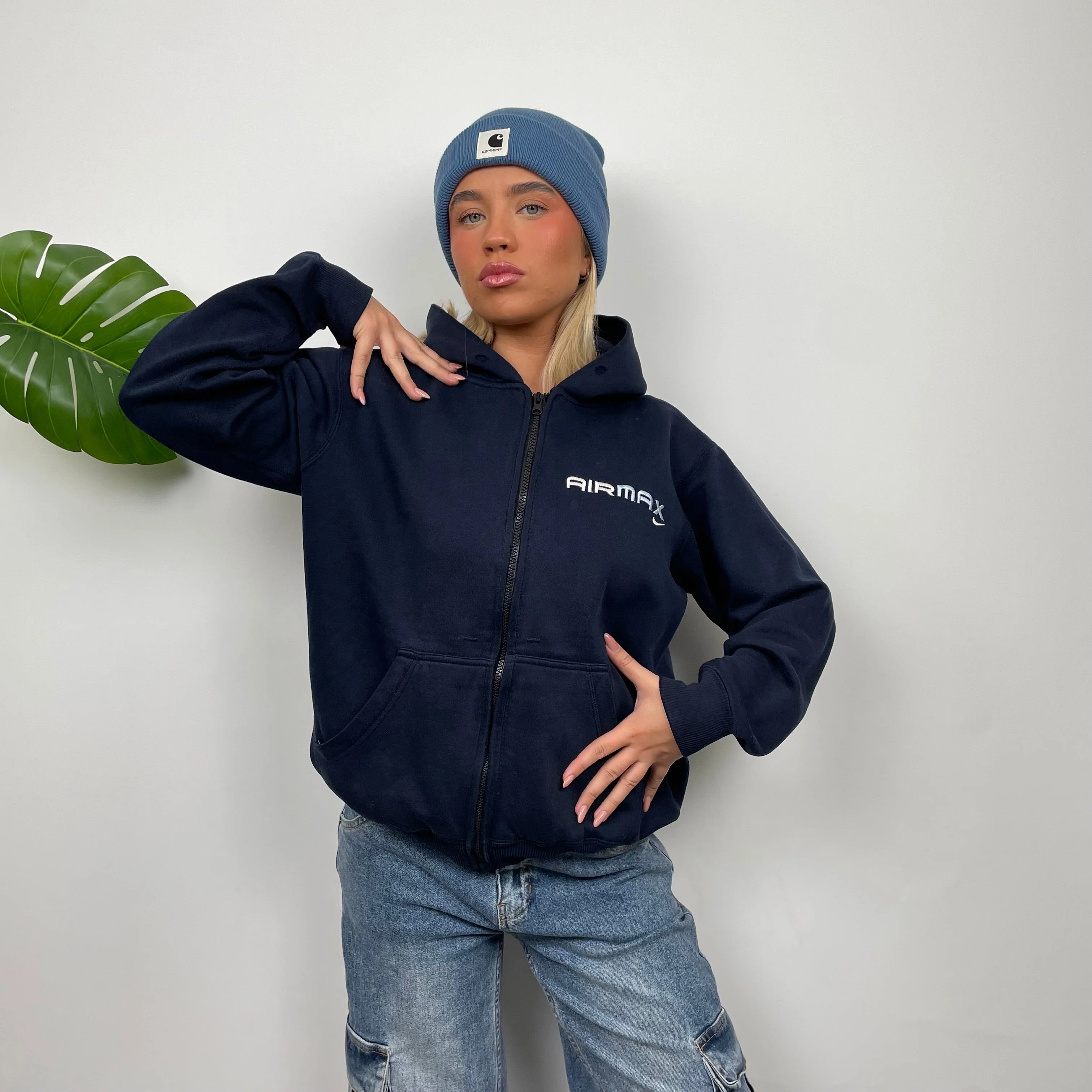 Nike Air Max ULTRA RARE Navy Embroidered Spell Out Zip Up Hoodie Jacket (S) - Image 5
