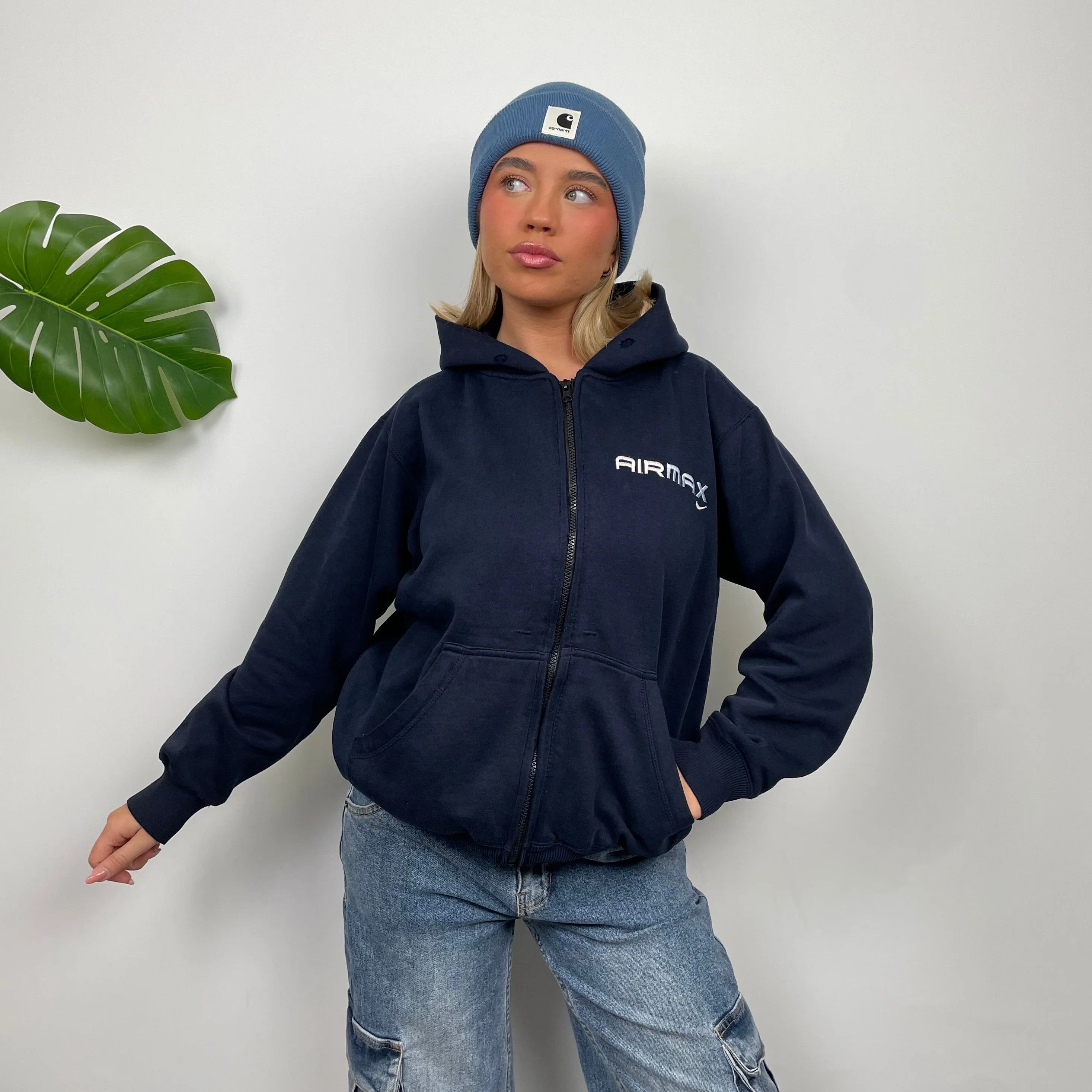 Nike Air Max ULTRA RARE Navy Embroidered Spell Out Zip Up Hoodie Jacket (S) - Image 8