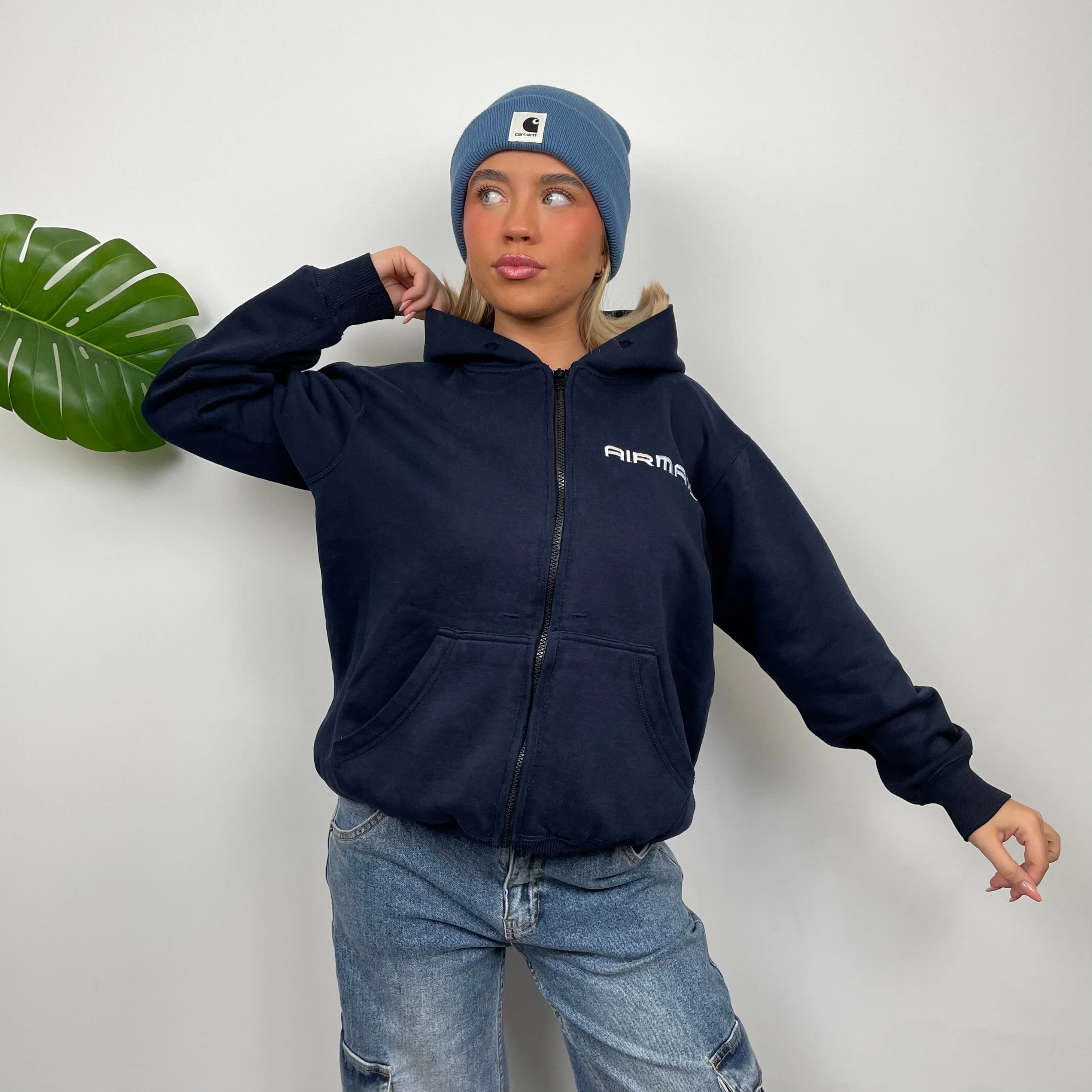 Nike Air Max ULTRA RARE Navy Embroidered Spell Out Zip Up Hoodie Jacket (S) - Image 9