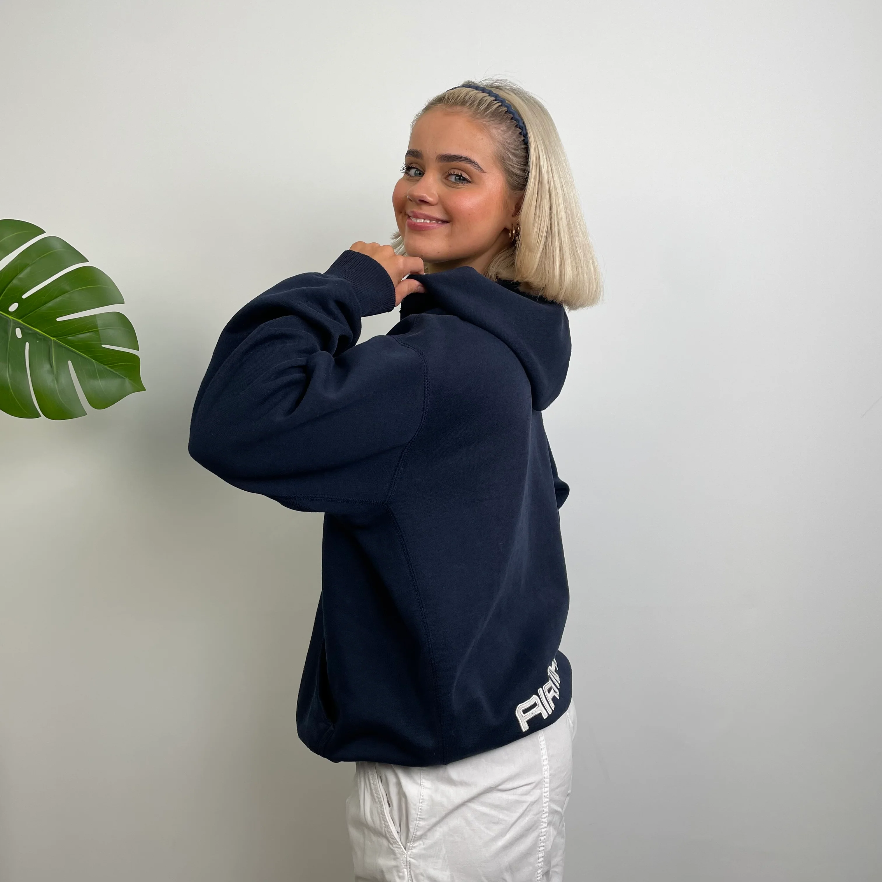 Nike Air Max ULTRA RARE Navy Embroidered Spell Out Zip Up Hoodie Jacket (S) - Image 6