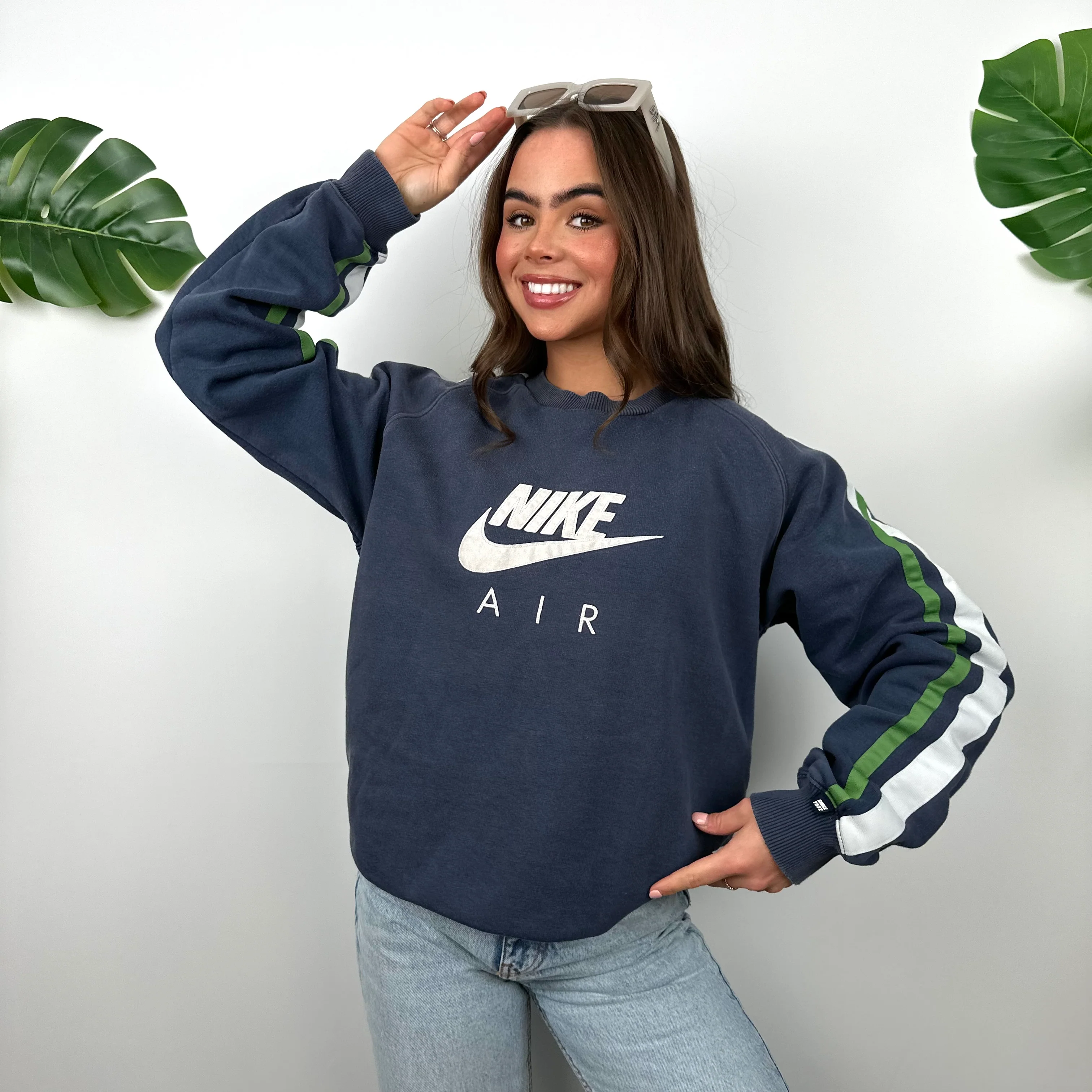 Nike Air Navy Embroidered Spell Out Sweatshirt (M) - Image 2