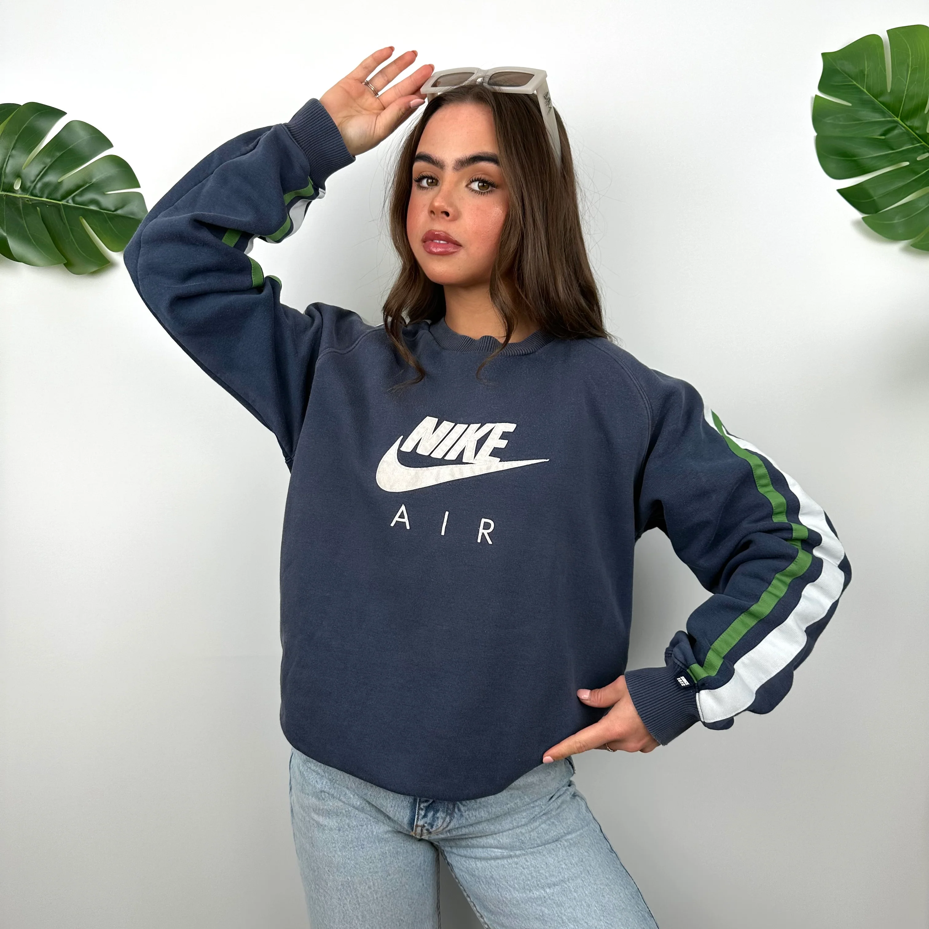 Nike Air Navy Embroidered Spell Out Sweatshirt (M) - Image 3
