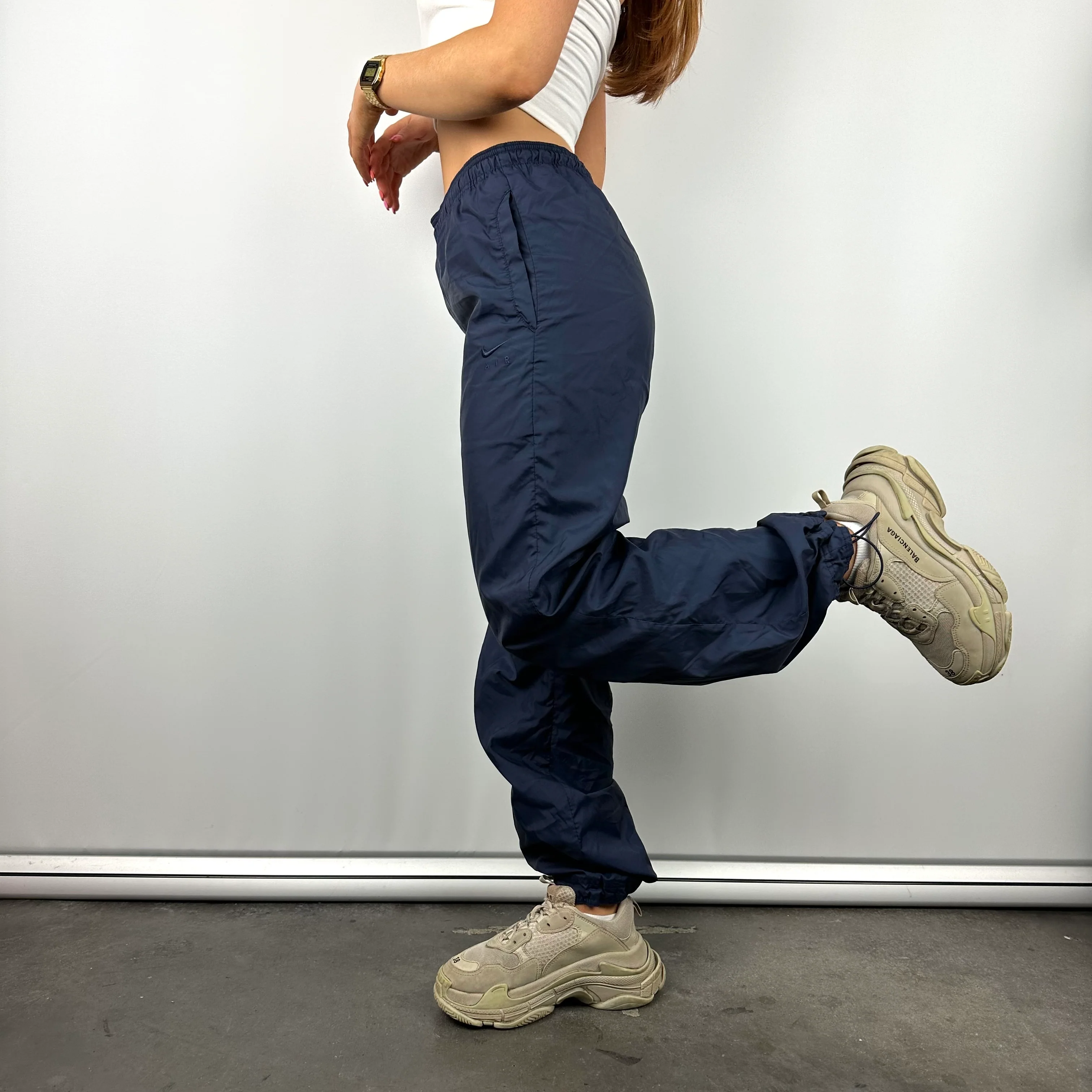 Nike Air Navy Embroidered Spell Out Track Pants (S) - Image 2