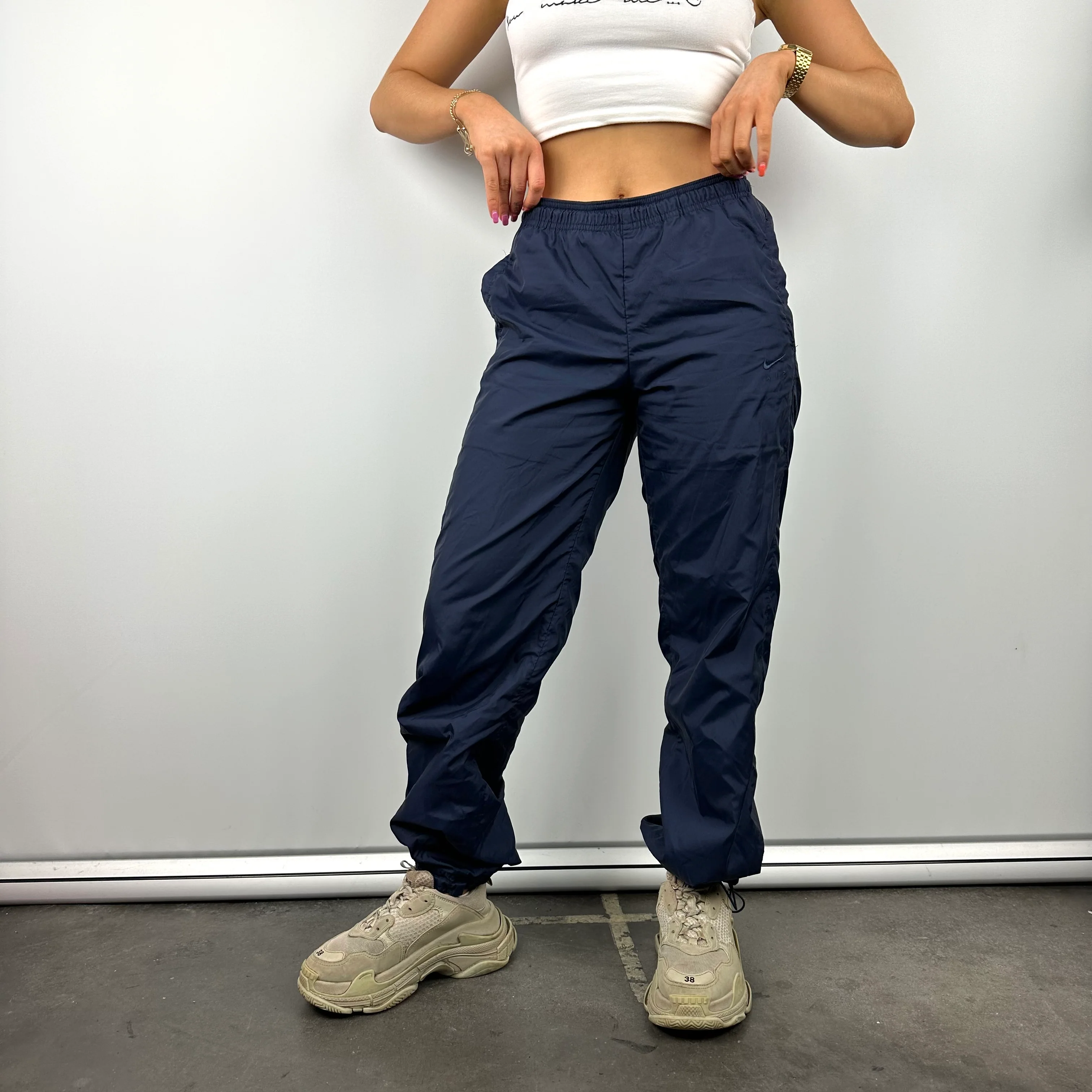 Nike Air Navy Embroidered Spell Out Track Pants (S) - Image 4