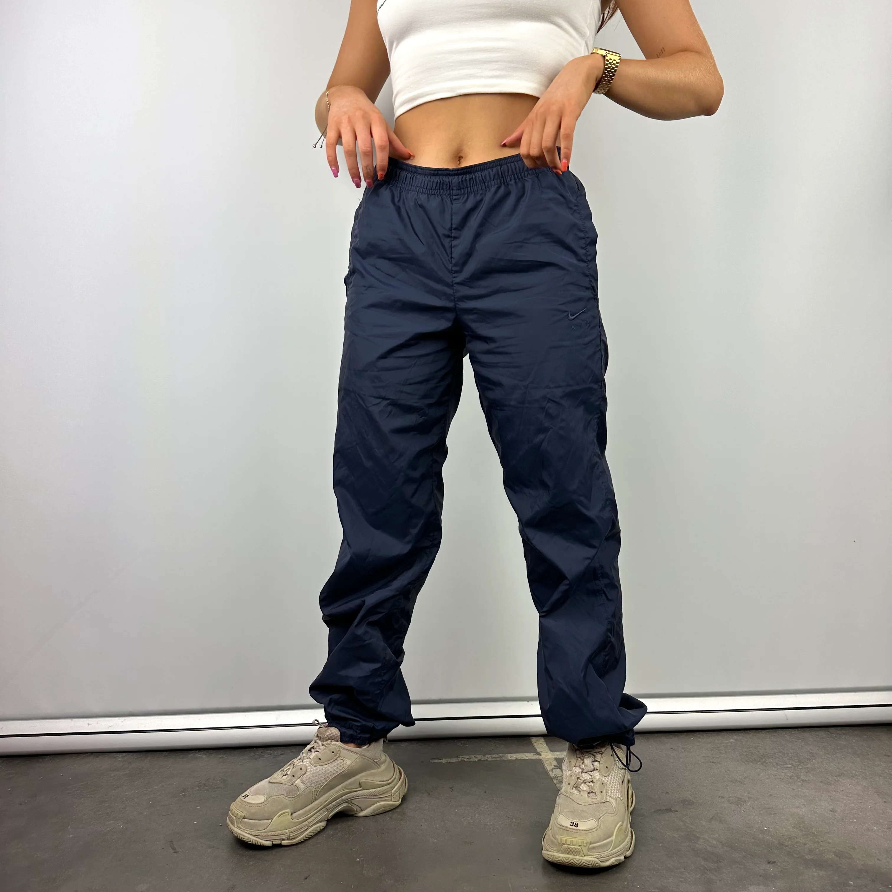 Nike Air Navy Embroidered Spell Out Track Pants (S) - Image 5
