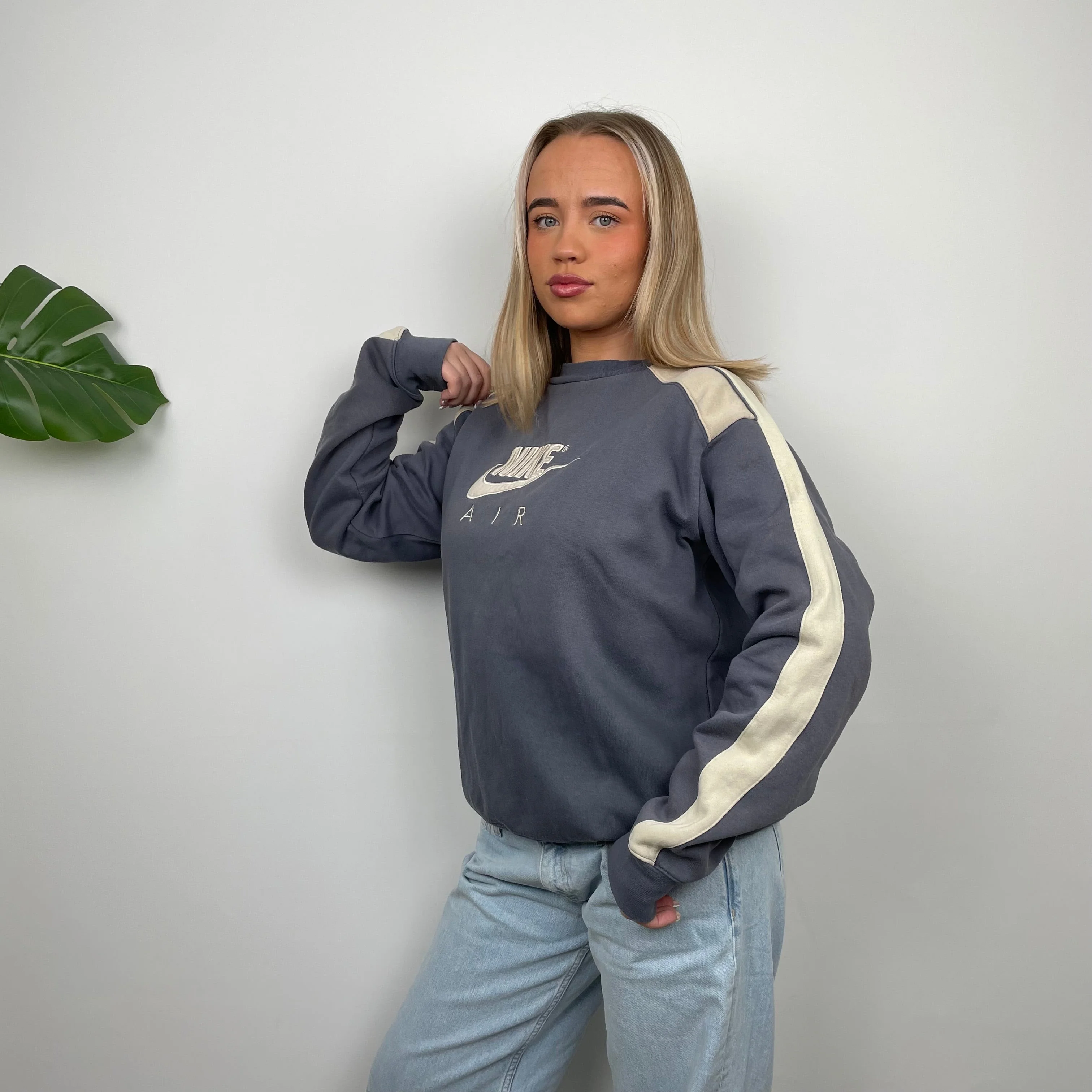 Nike Air RARE Grey Embroidered Spell Out Sweatshirt (L) - Image 2