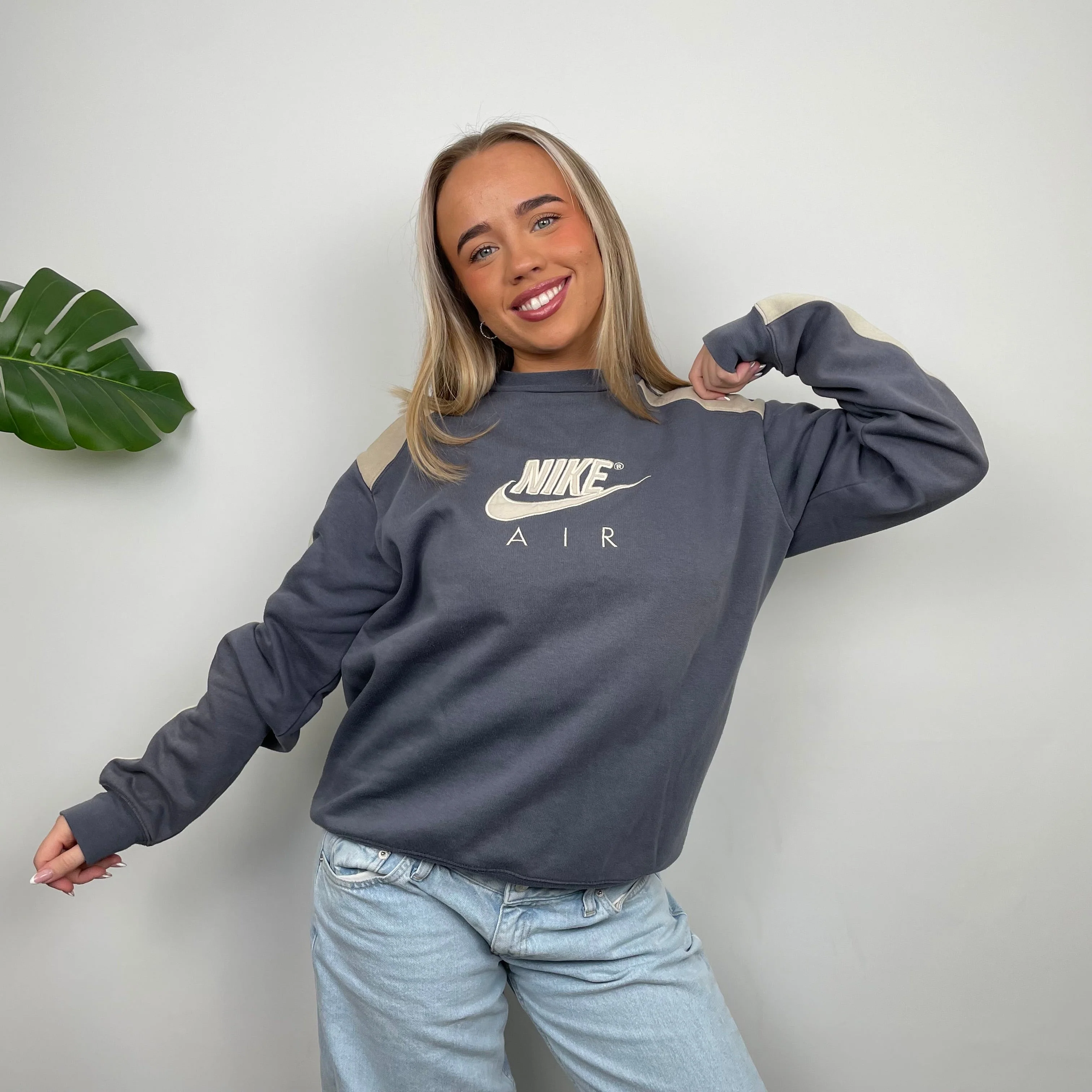 Nike Air RARE Grey Embroidered Spell Out Sweatshirt (L) - Image 3