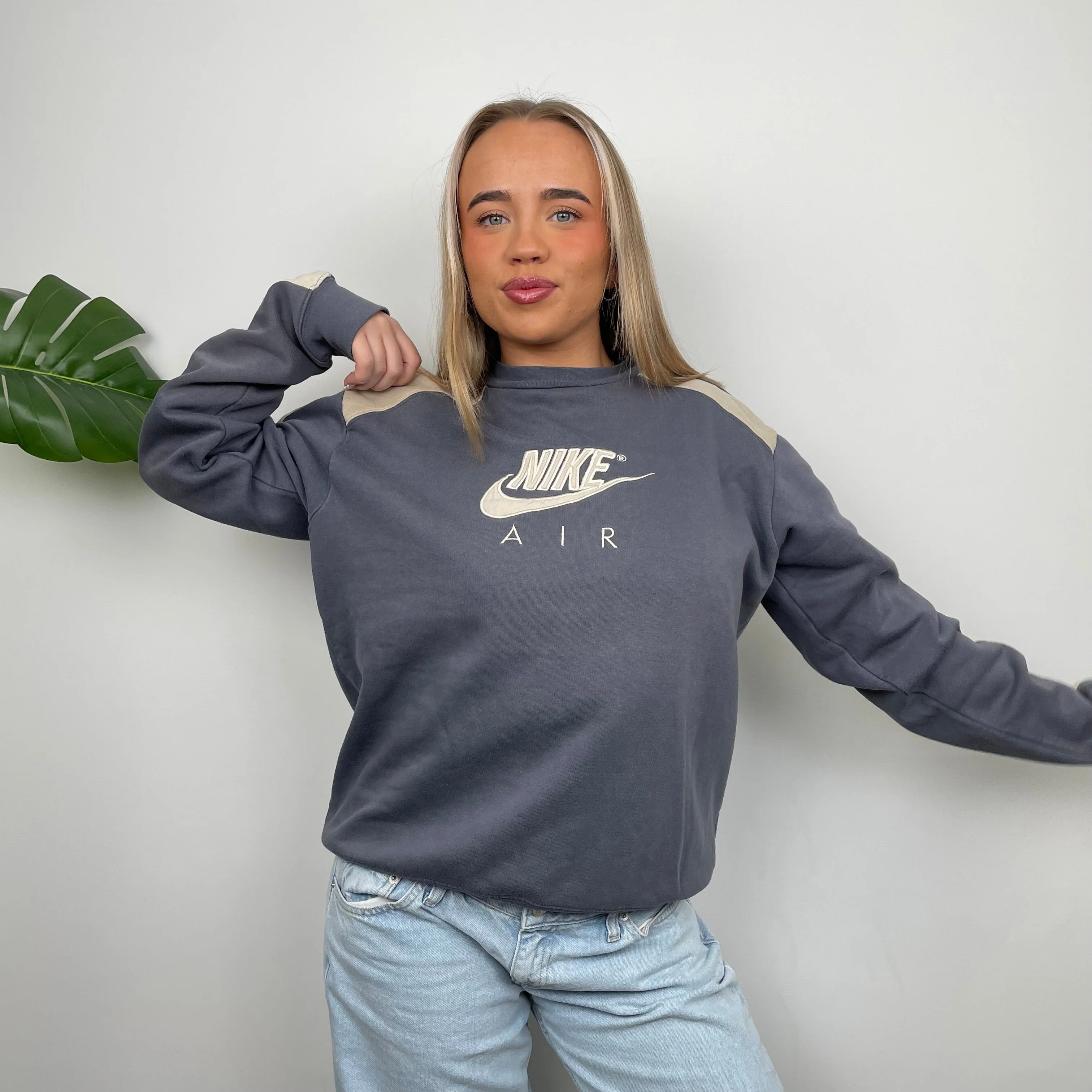 Nike Air RARE Grey Embroidered Spell Out Sweatshirt (L) - Image 4