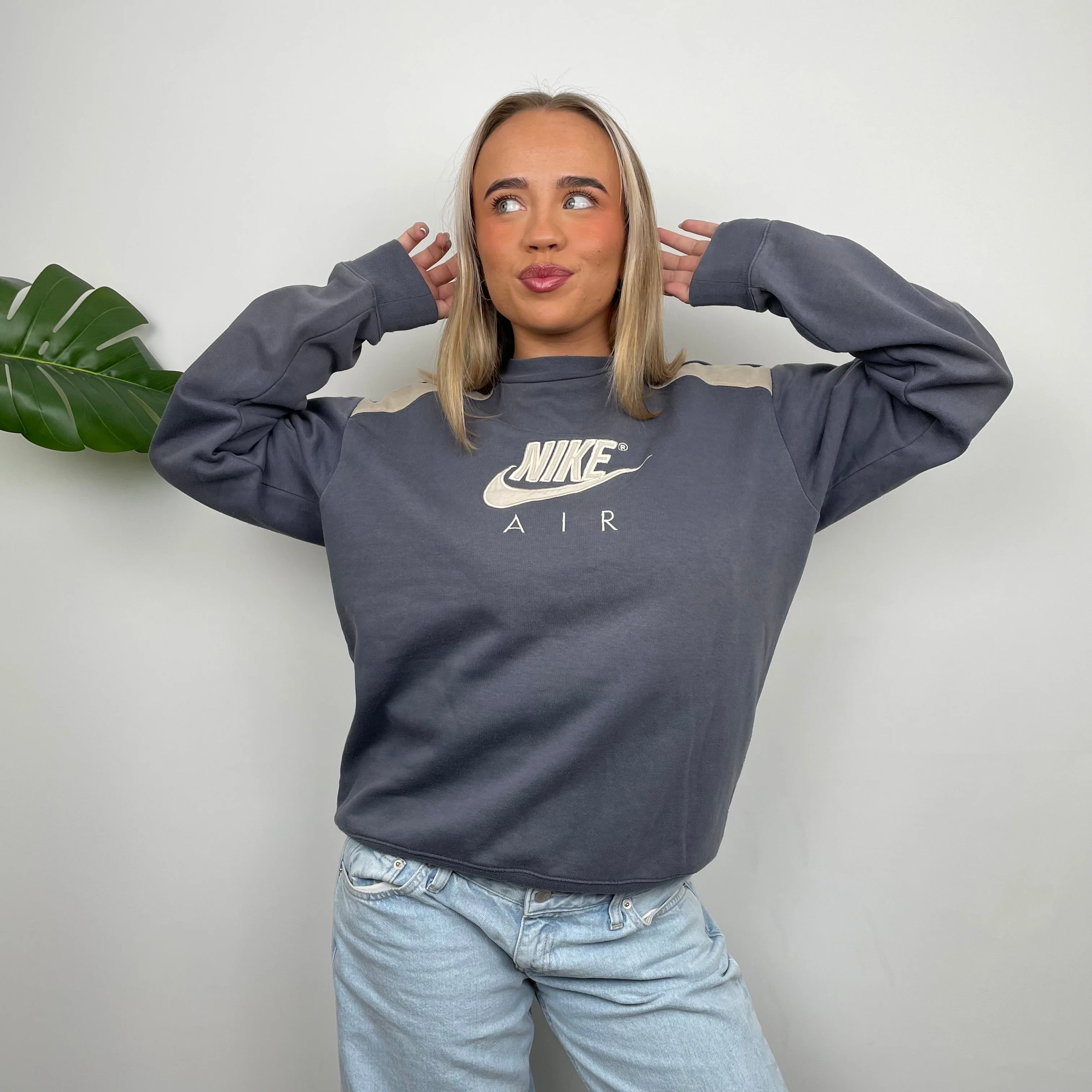 Nike Air RARE Grey Embroidered Spell Out Sweatshirt (L) - Image 5