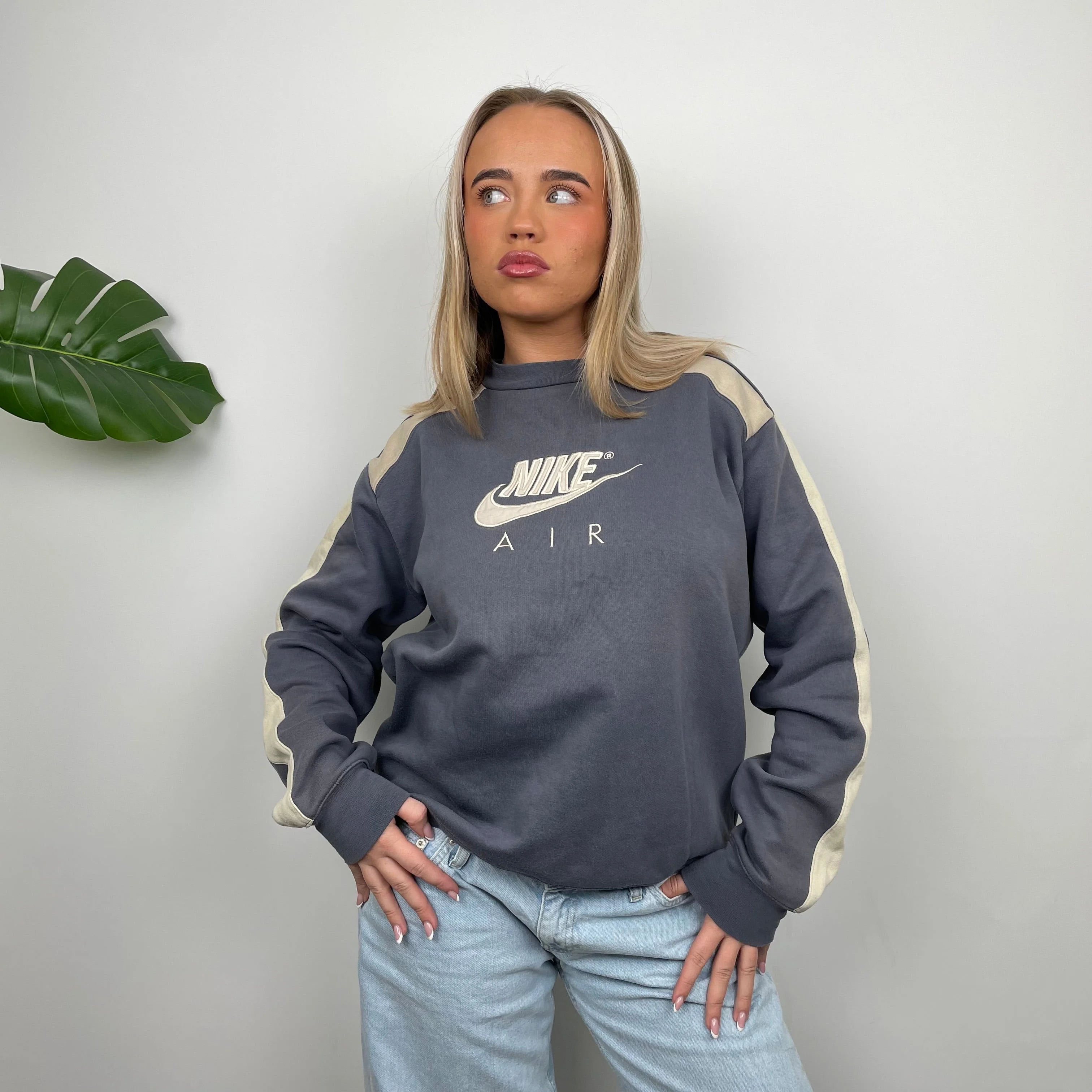 Nike Air RARE Grey Embroidered Spell Out Sweatshirt (L) - Image 6