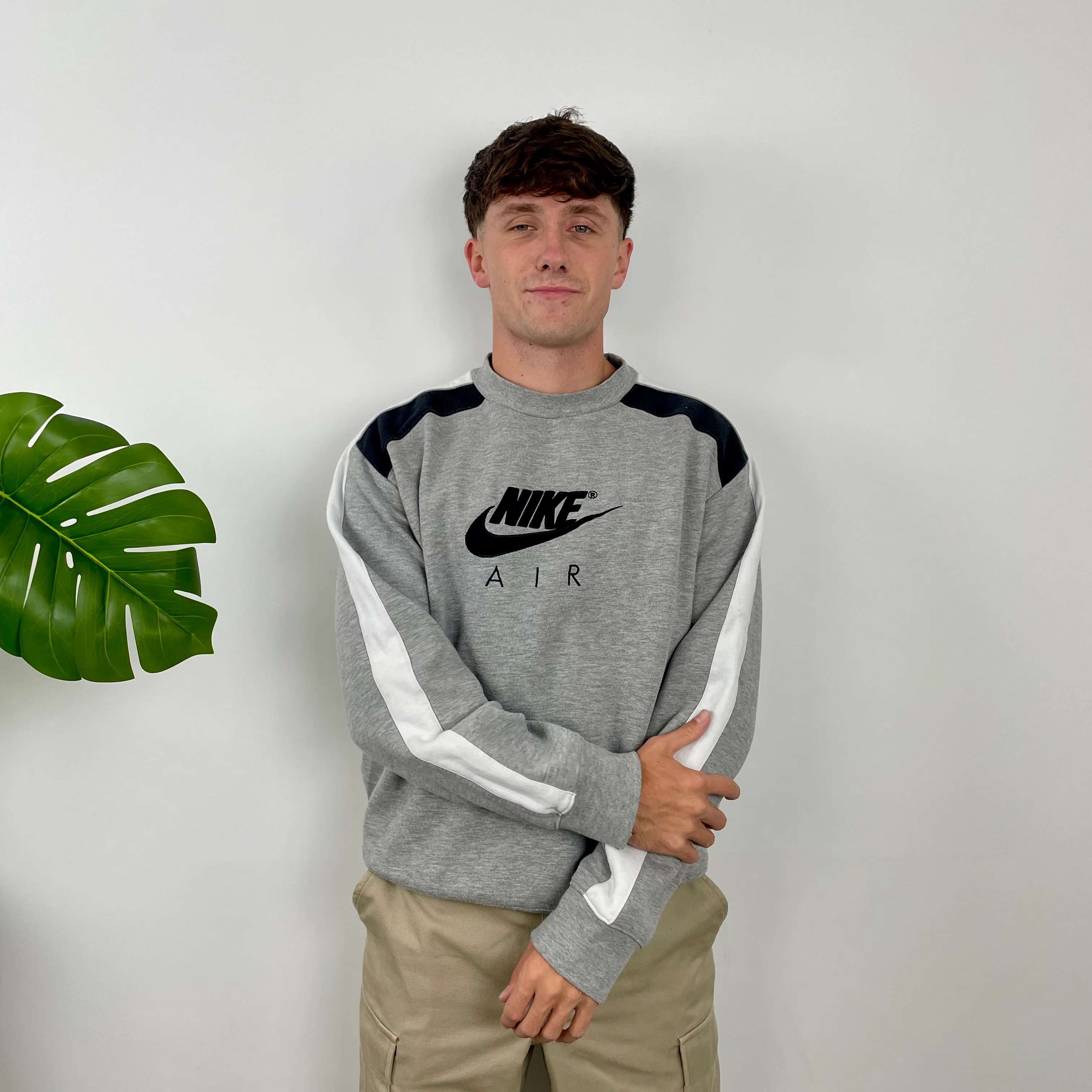 Nike Air RARE Grey Embroidered Spell Out Sweatshirt (M) - Image 3
