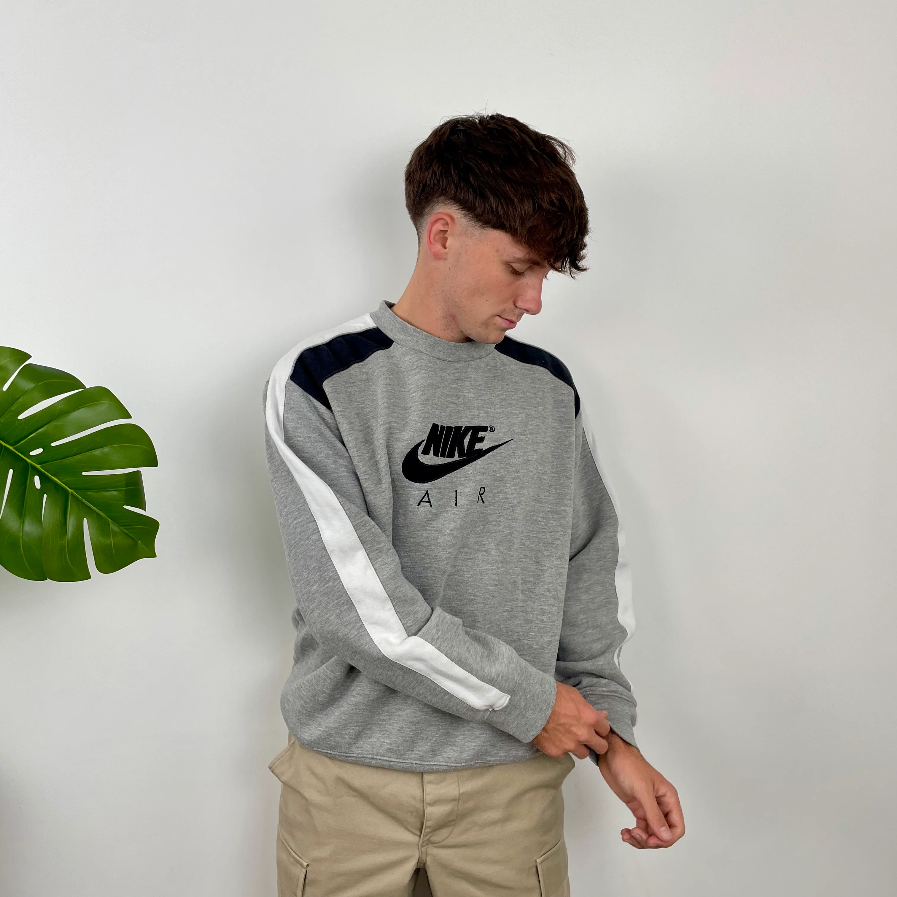 Nike Air RARE Grey Embroidered Spell Out Sweatshirt (M) - Image 4
