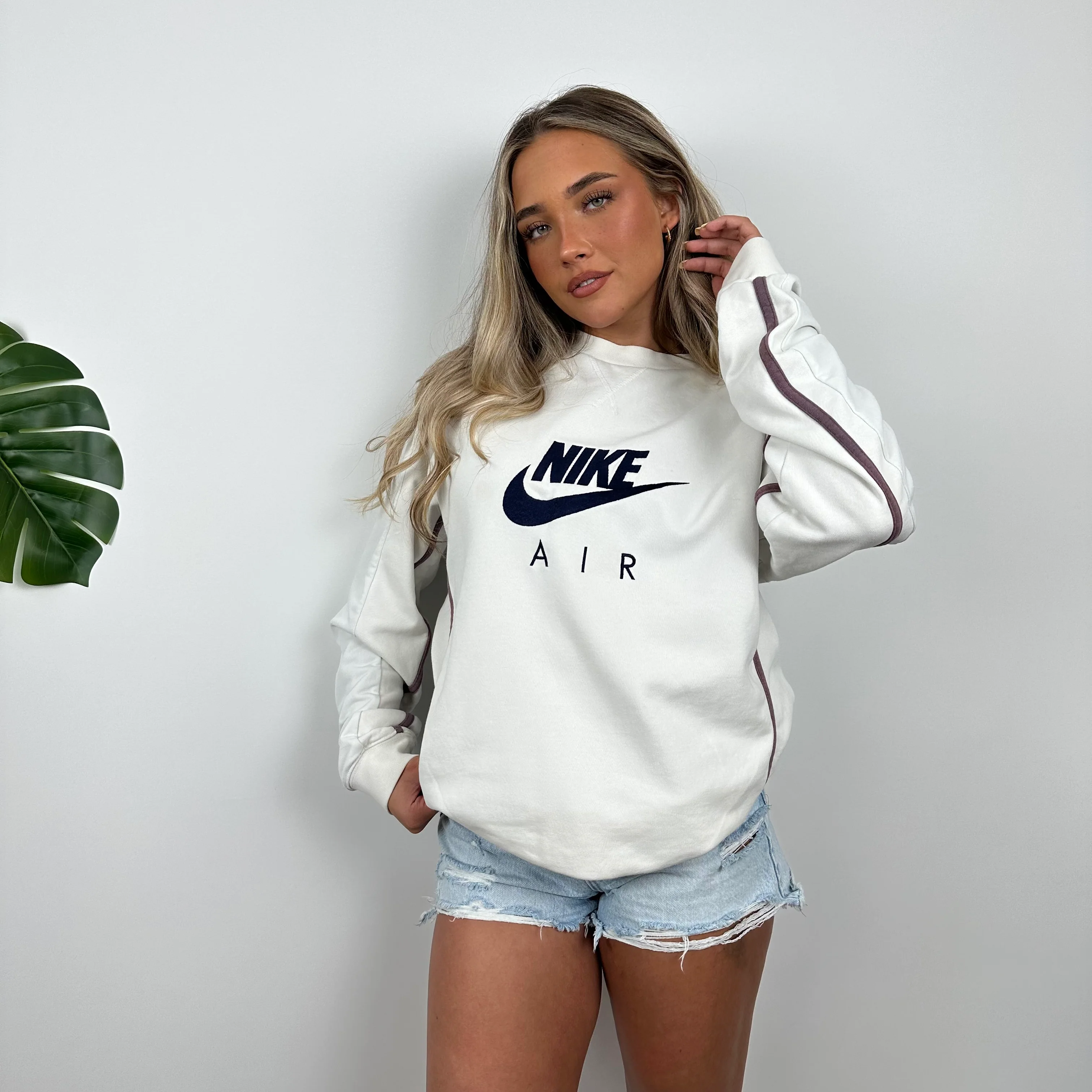 Nike Air White Embroidered Spell Out Sweatshirt (M) - Image 2