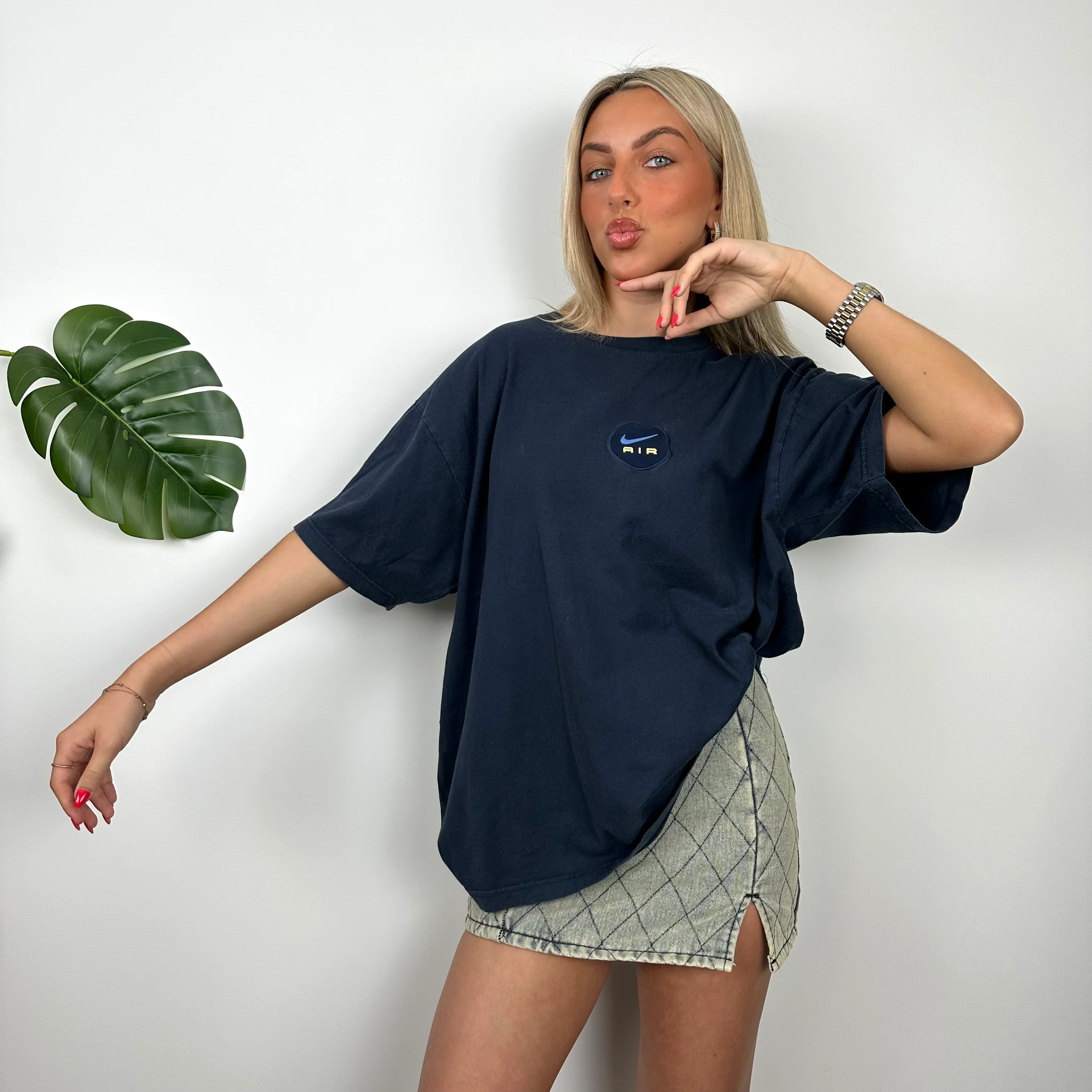 Nike Air Navy Embroidered Spell Out T Shirt (XL) - Image 2