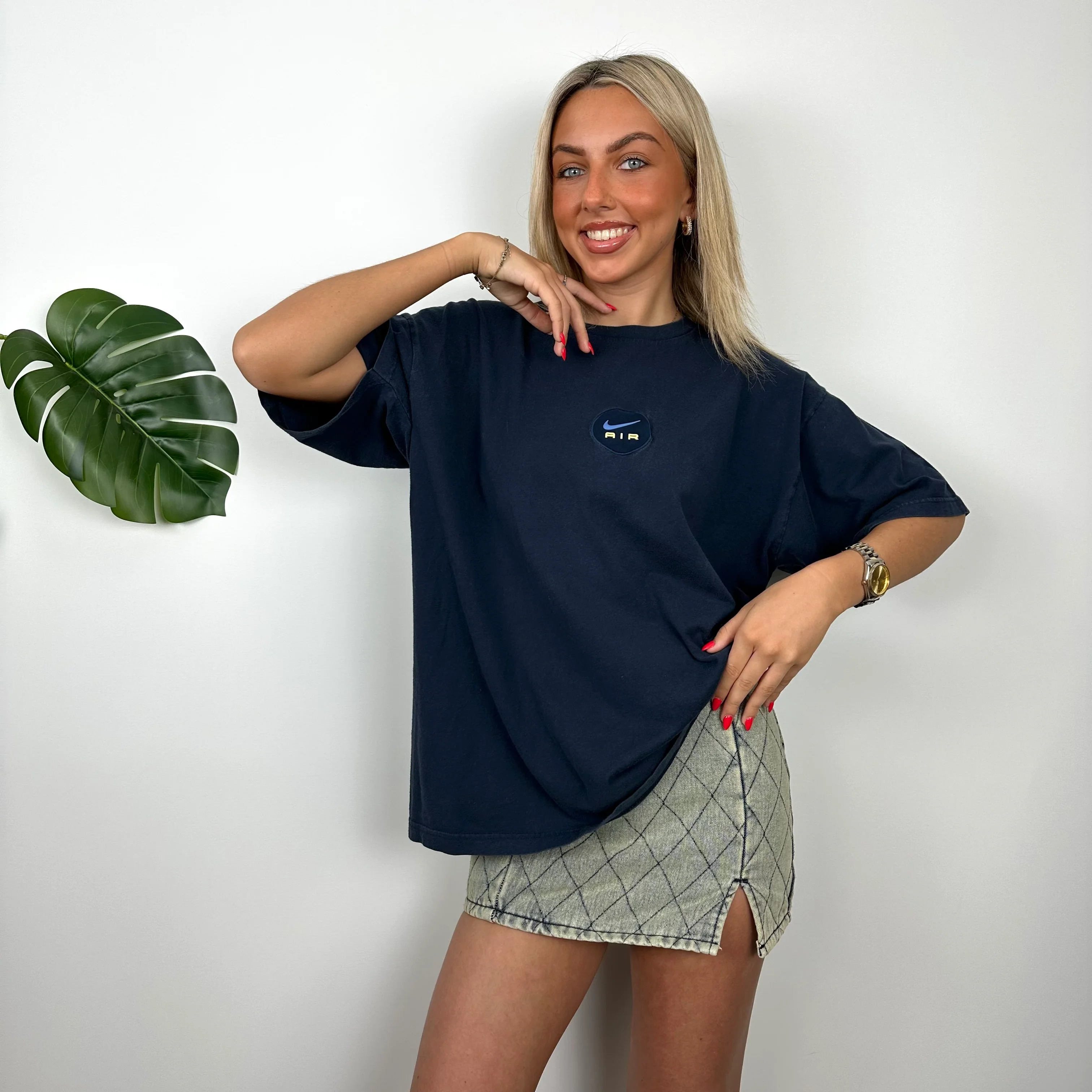Nike Air Navy Embroidered Spell Out T Shirt (XL) - Image 5