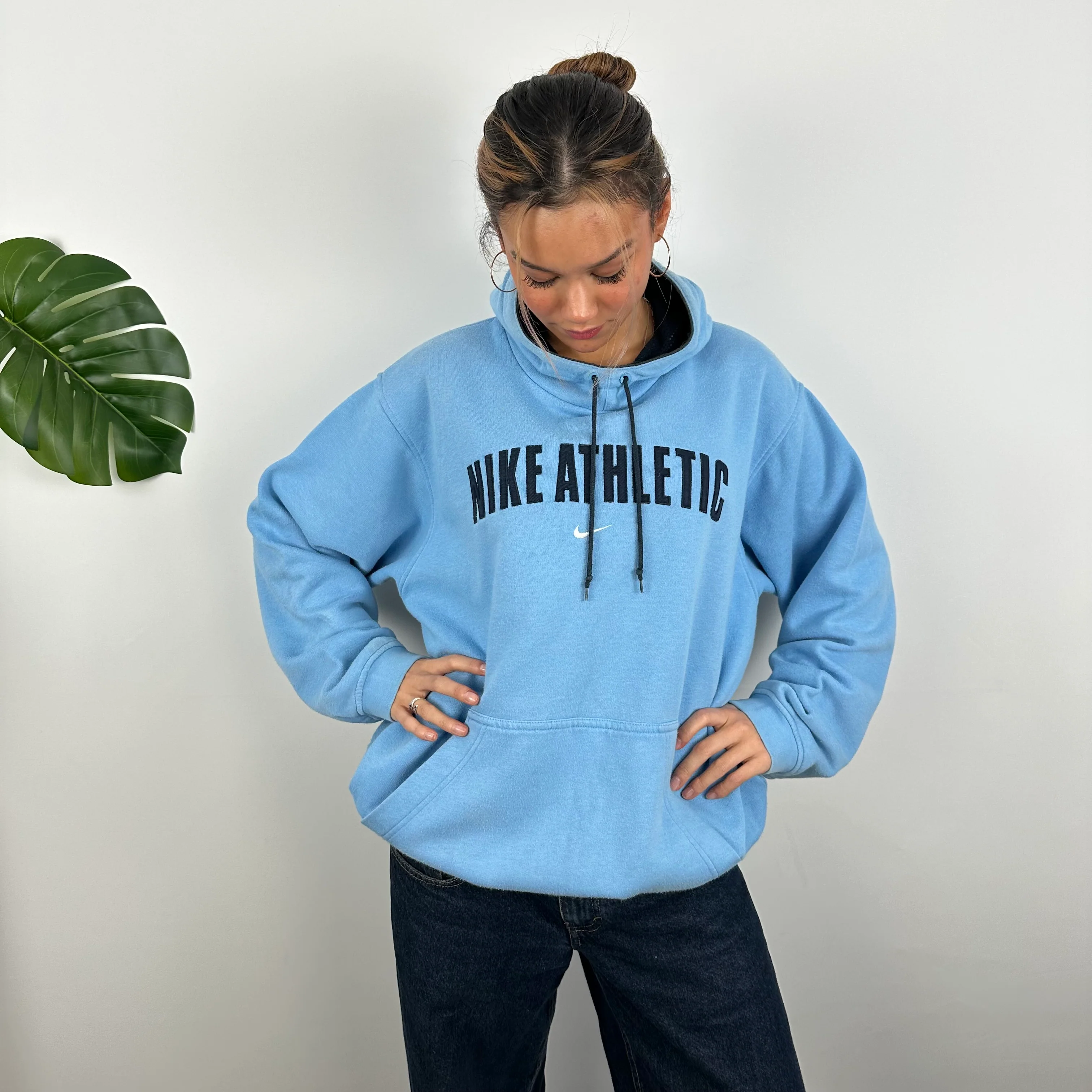 Nike Athletic Baby Blue Embroidered Spell Out Hoodie (M)