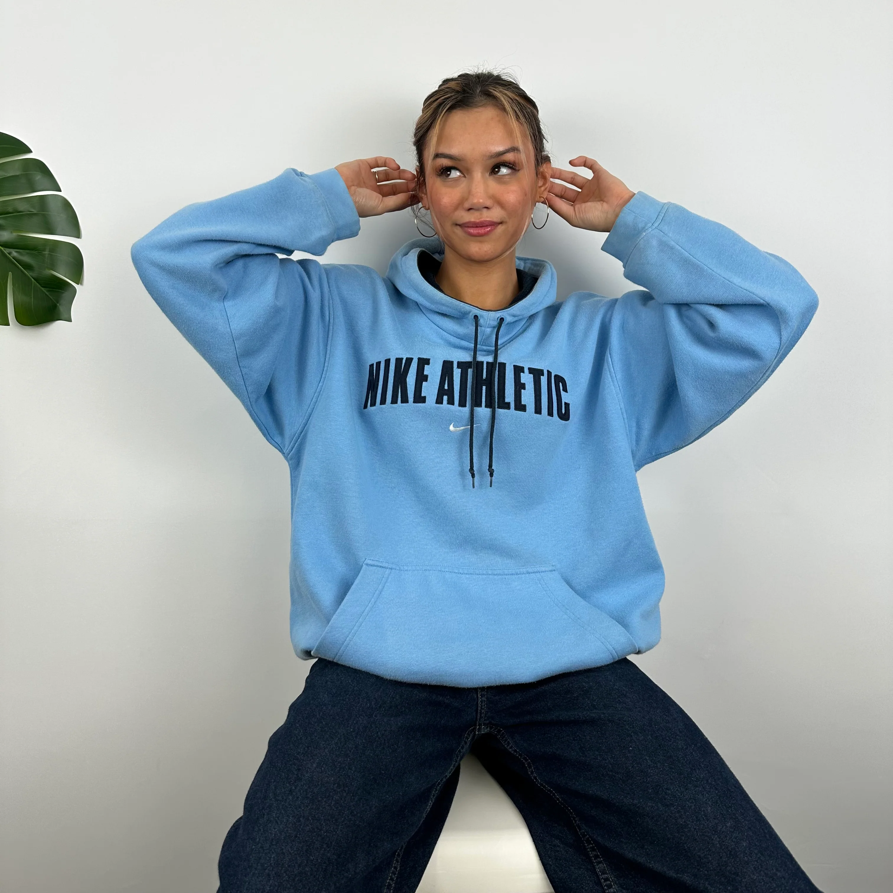 Nike Athletic Baby Blue Embroidered Spell Out Hoodie (M) - Image 2