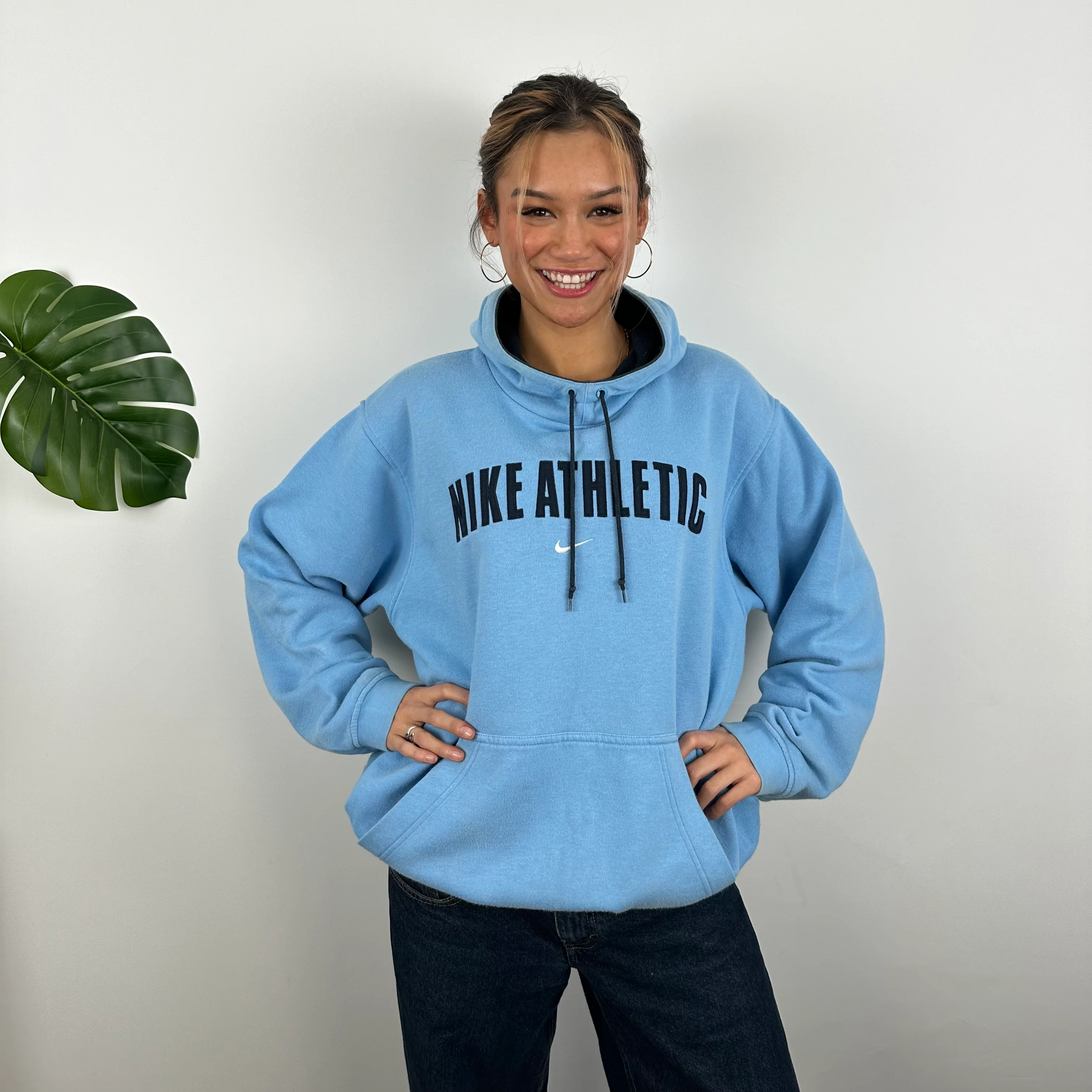 Nike Athletic Baby Blue Embroidered Spell Out Hoodie (M) - Image 3
