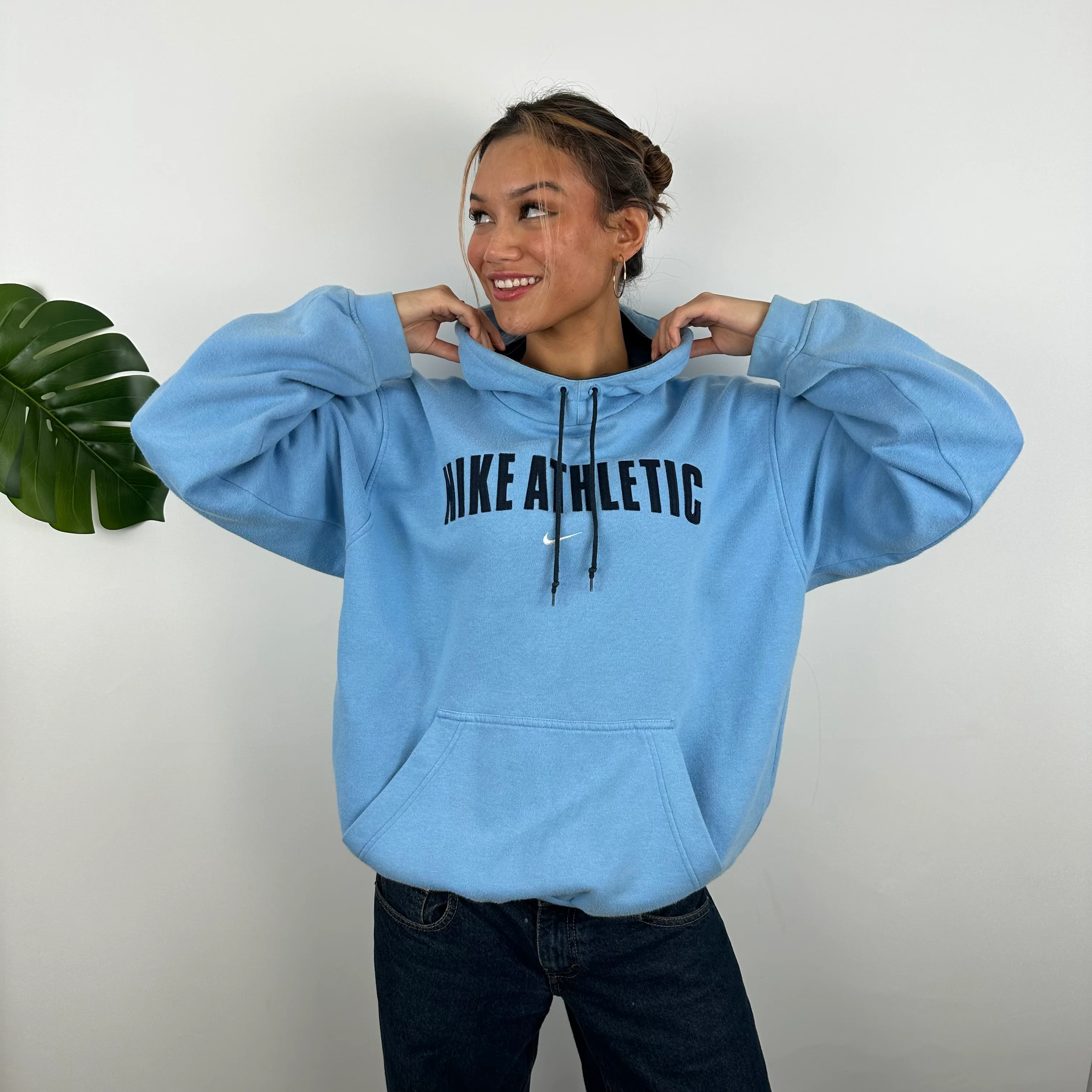 Nike Athletic Baby Blue Embroidered Spell Out Hoodie (M) - Image 4