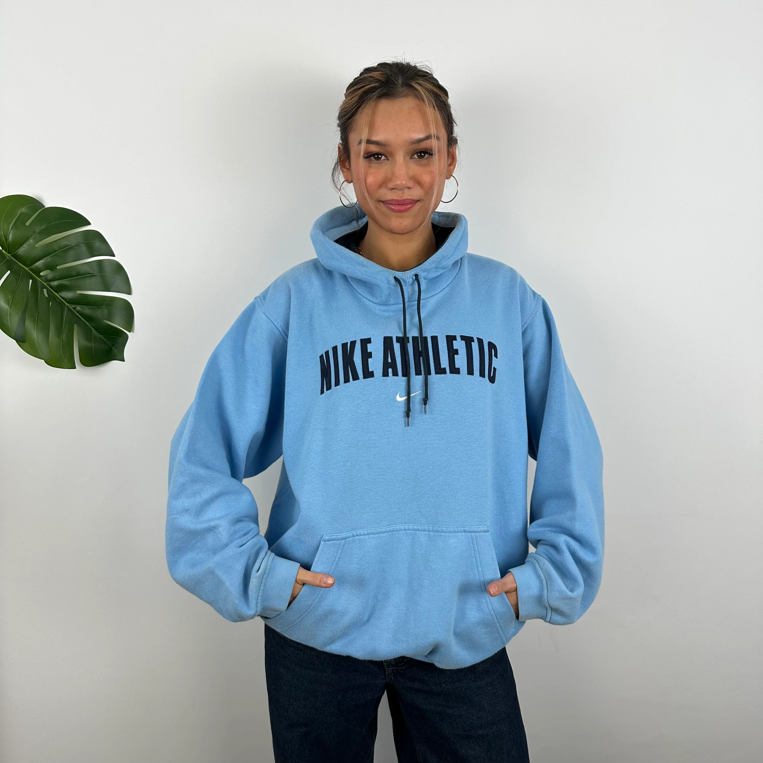 Nike Athletic Baby Blue Embroidered Spell Out Hoodie (M) - Image 5