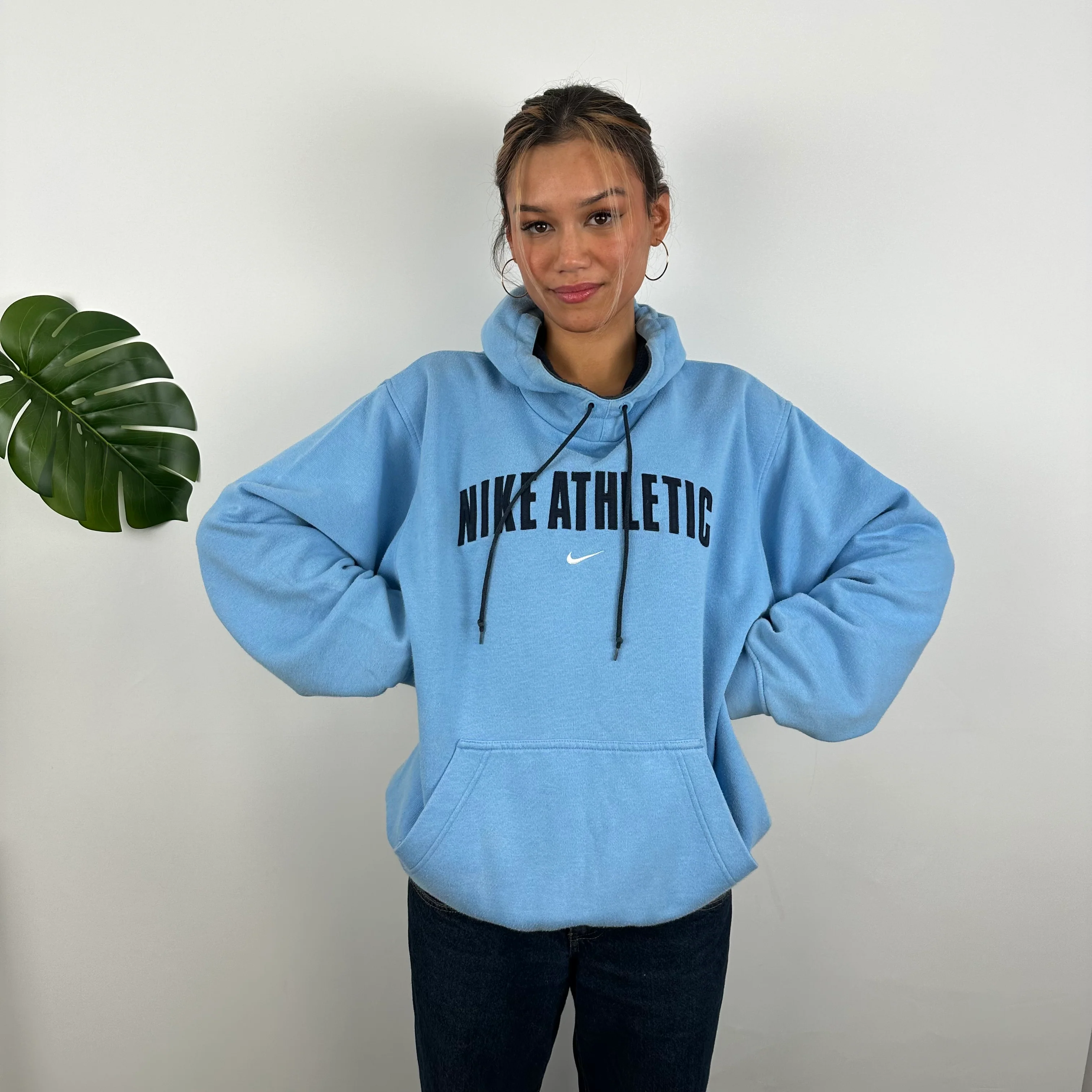 Nike Athletic Baby Blue Embroidered Spell Out Hoodie (M) - Image 6