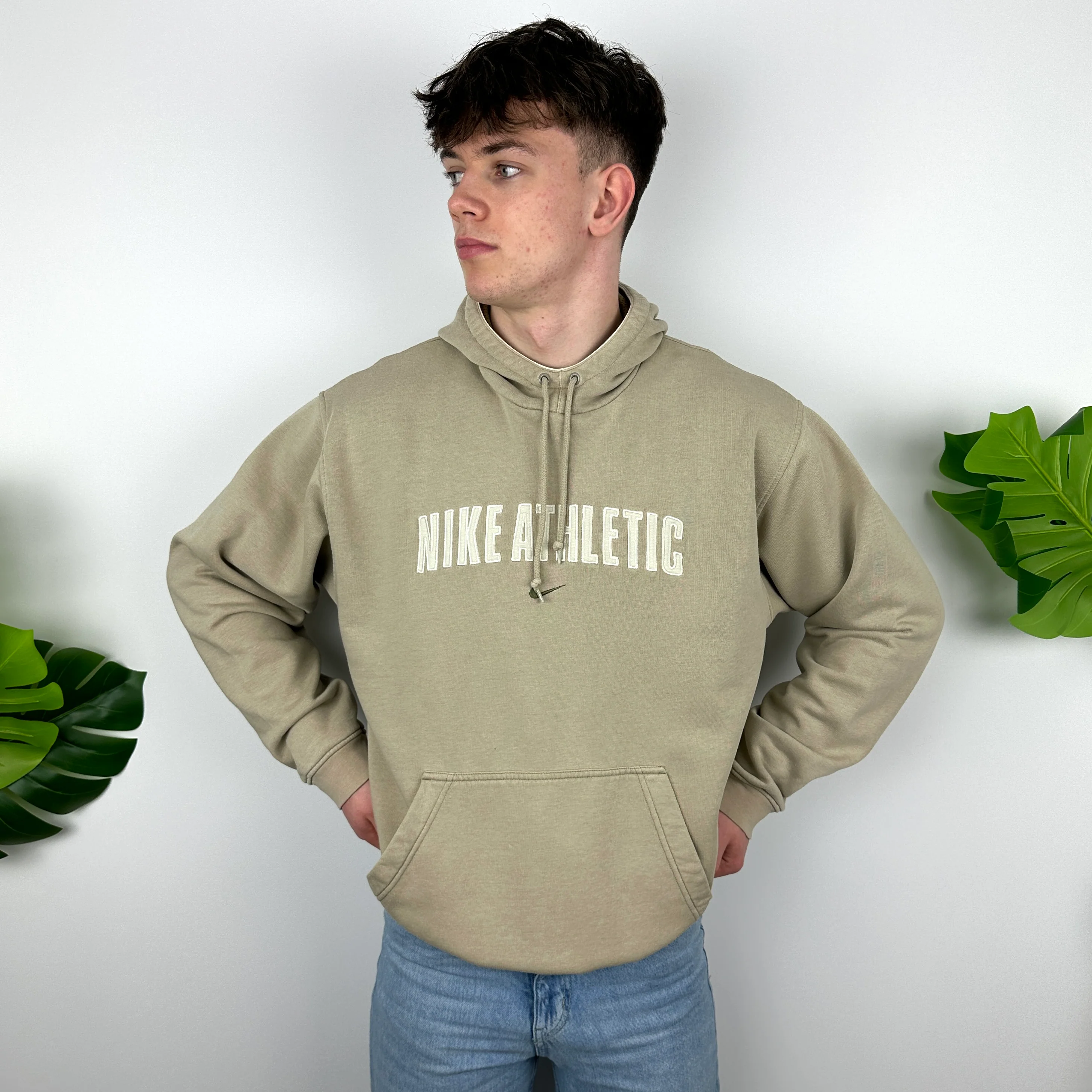 Nike Athletic Beige Embroidered Spell Out Hoodie (L) - Image 6