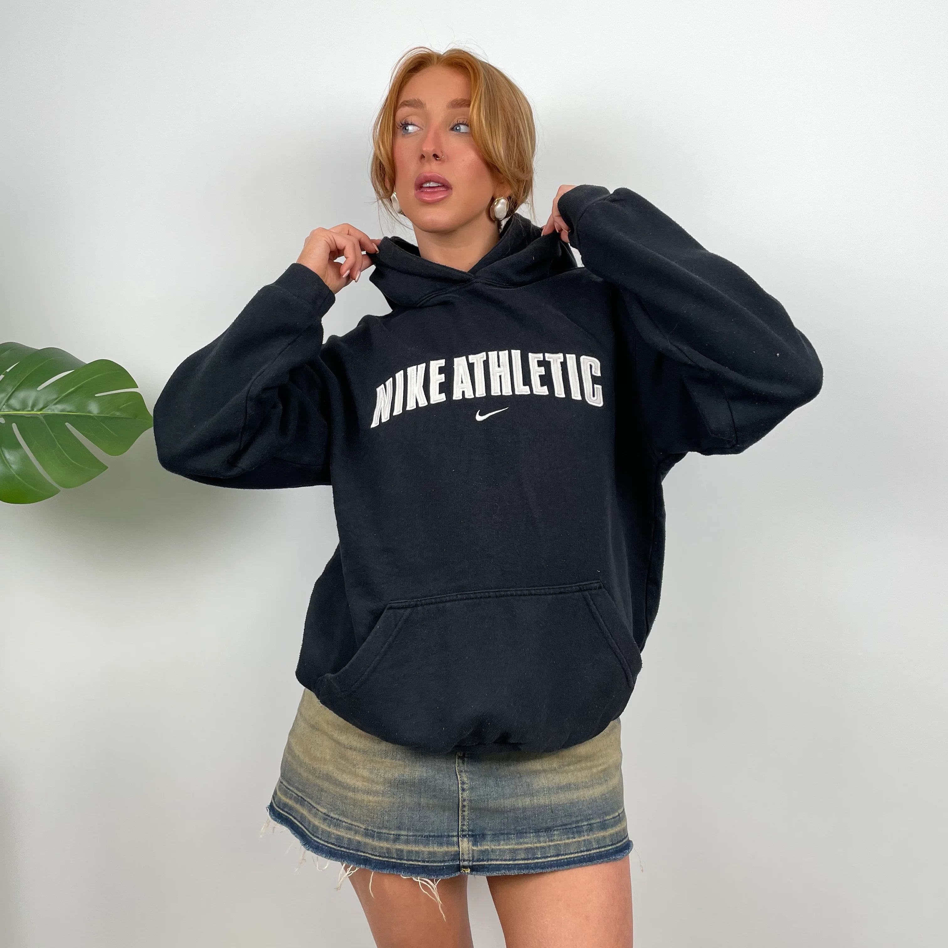 Nike Athletic Black Embroidered Spell Out Hoodie (S) - Image 3