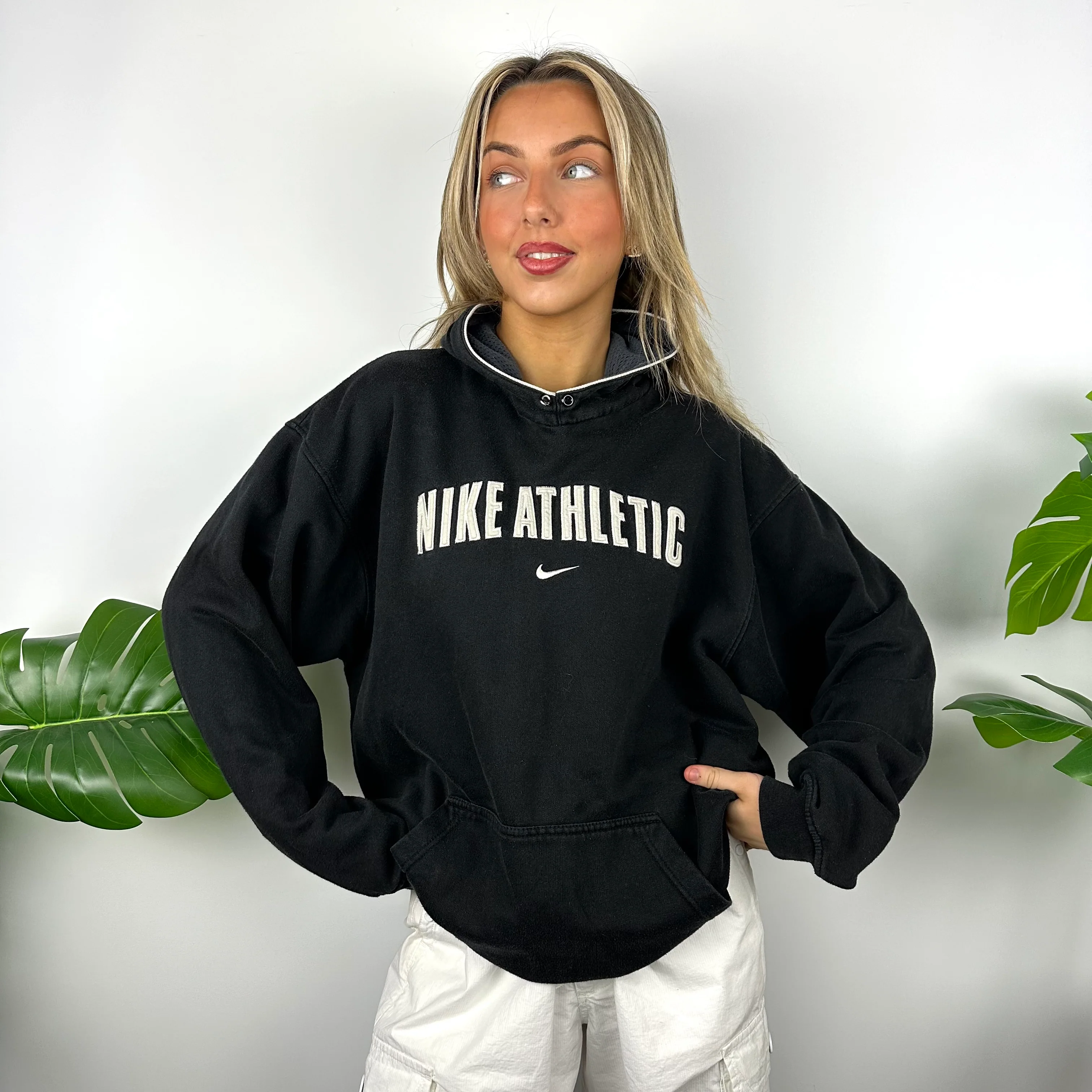 Nike Athletic Black Embroidered Spell Out Hoodie (M) - Image 2