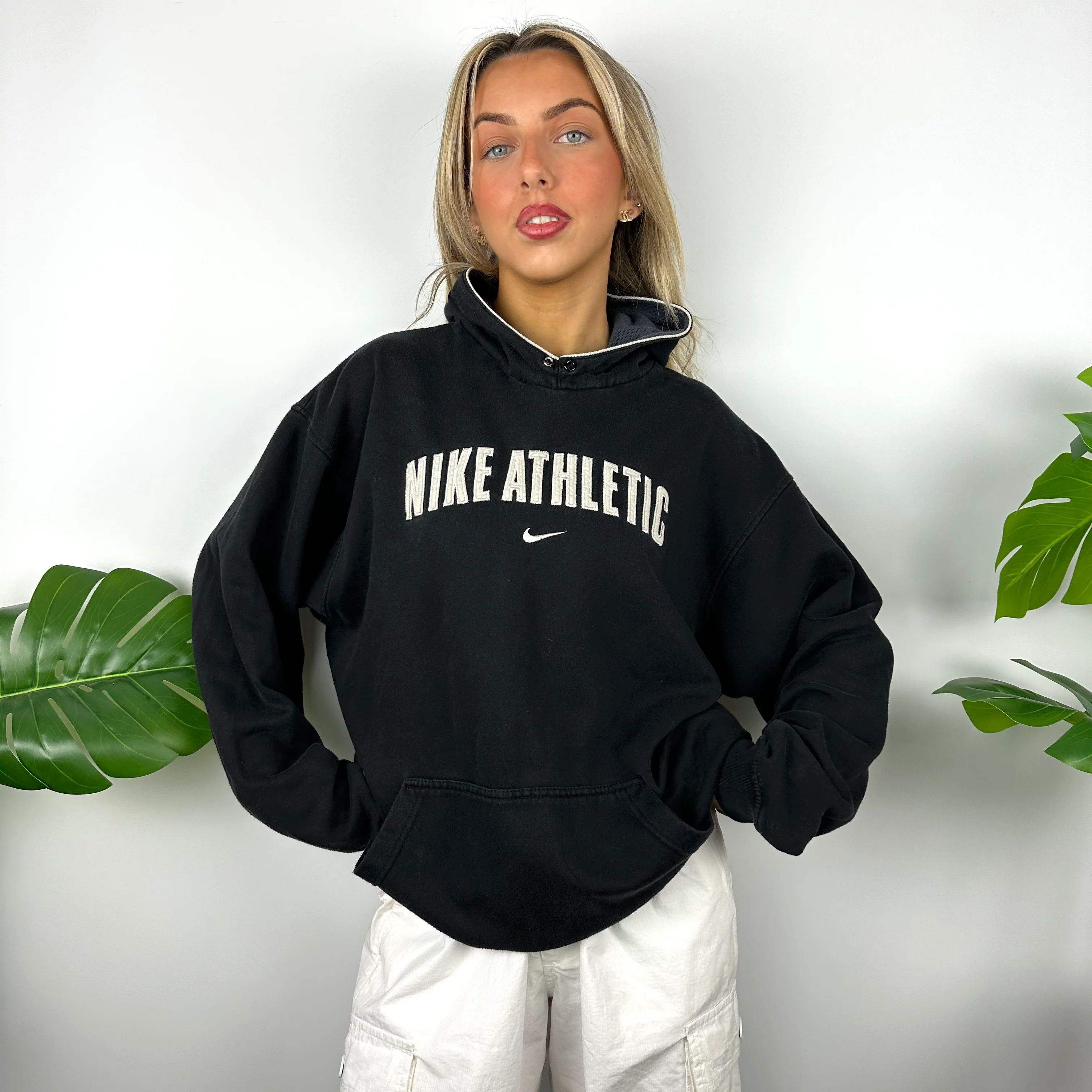 Nike Athletic Black Embroidered Spell Out Hoodie (M) - Image 3