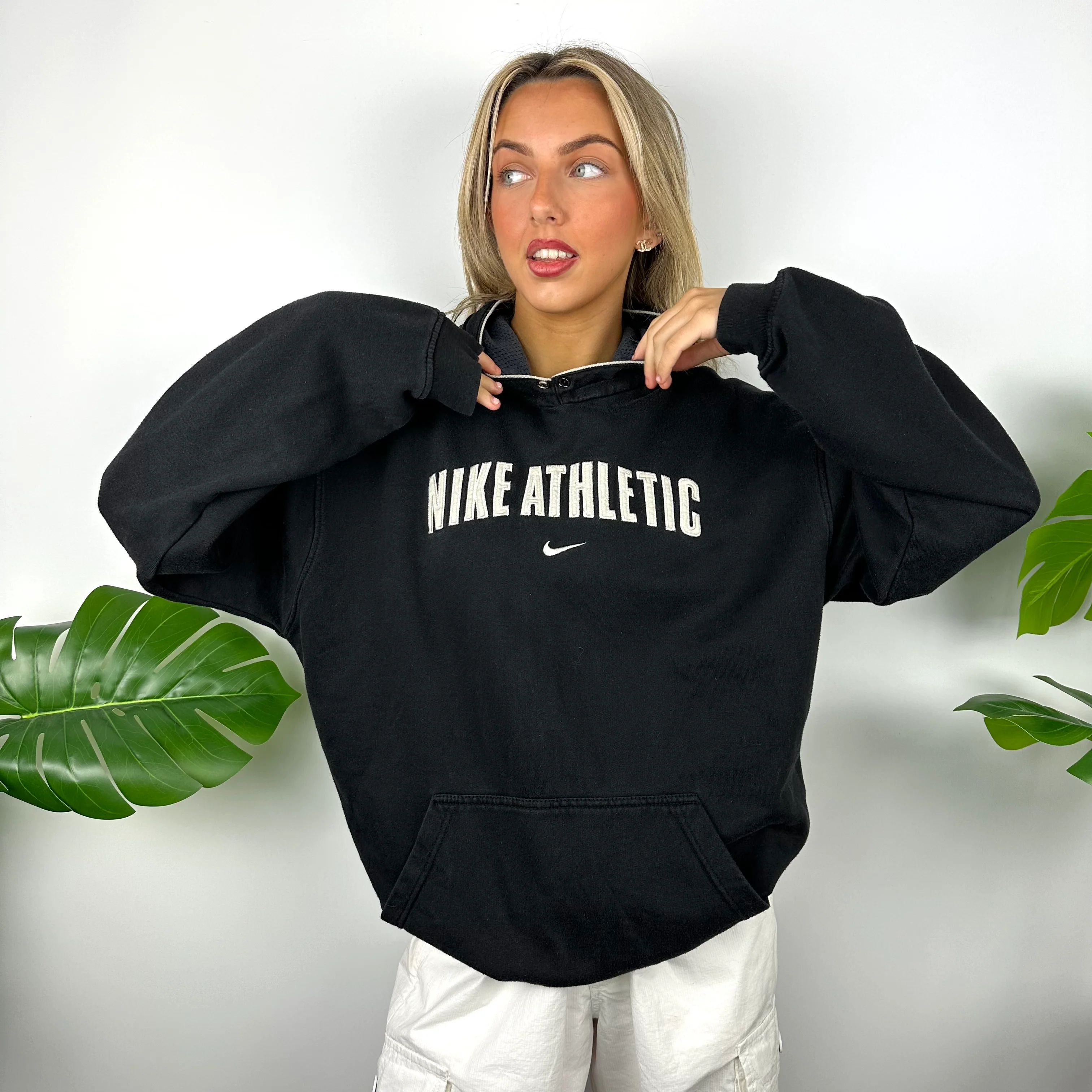Nike Athletic Black Embroidered Spell Out Hoodie (M) - Image 7