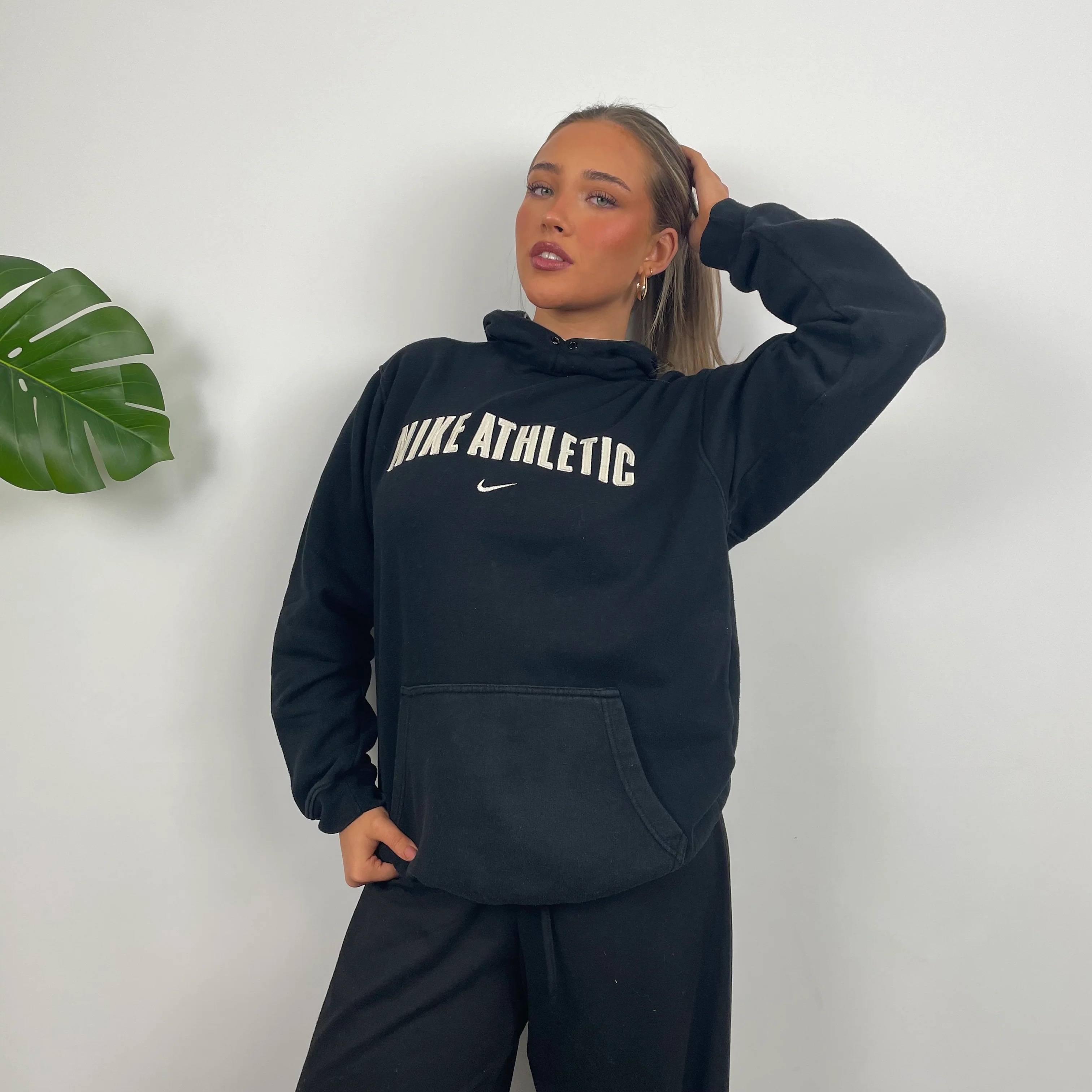 Nike Athletic Black Embroidered Spell Out Hoodie (L) - Image 3