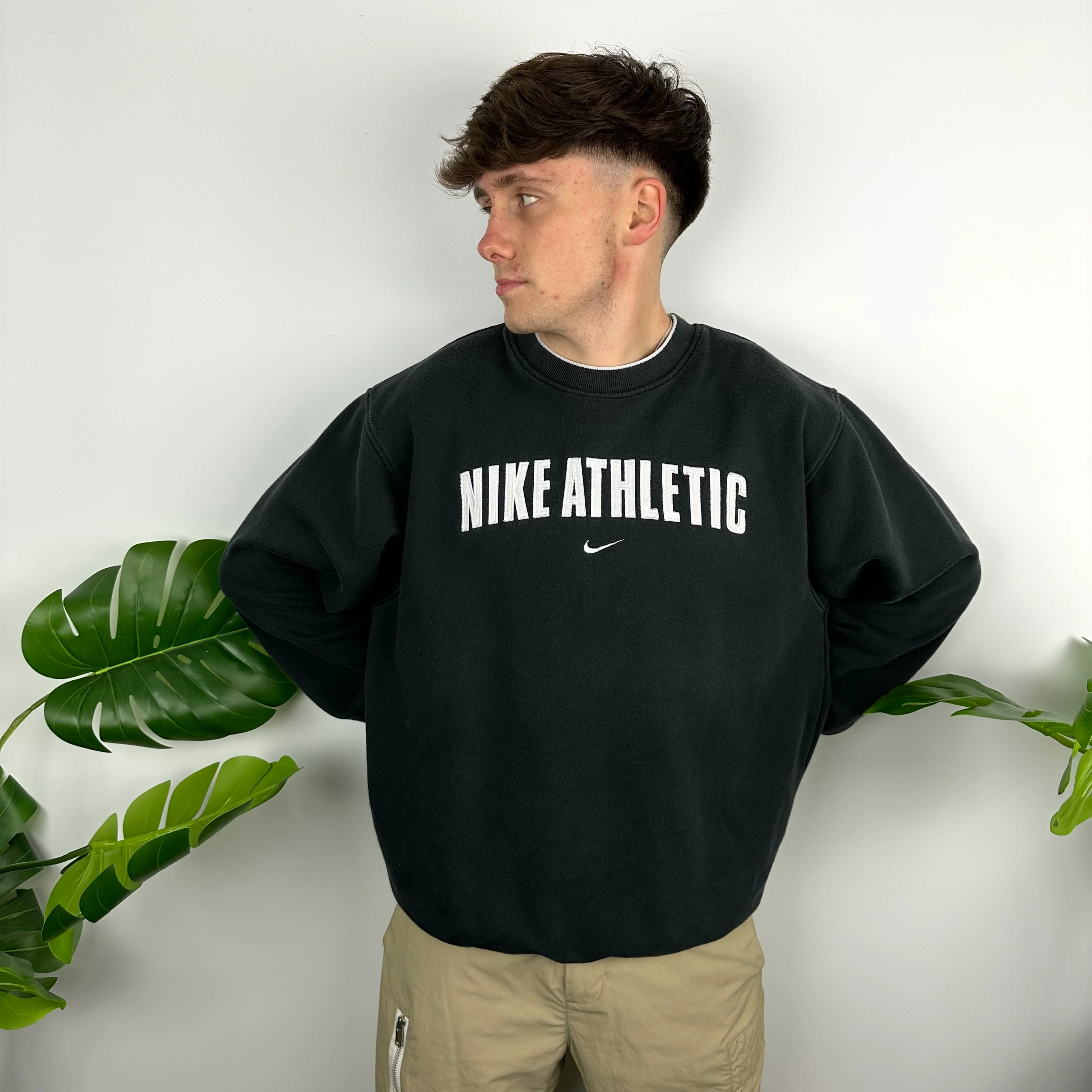 Nike Athletic Black Embroidered Spell Out Sweatshirt (M) - Image 6