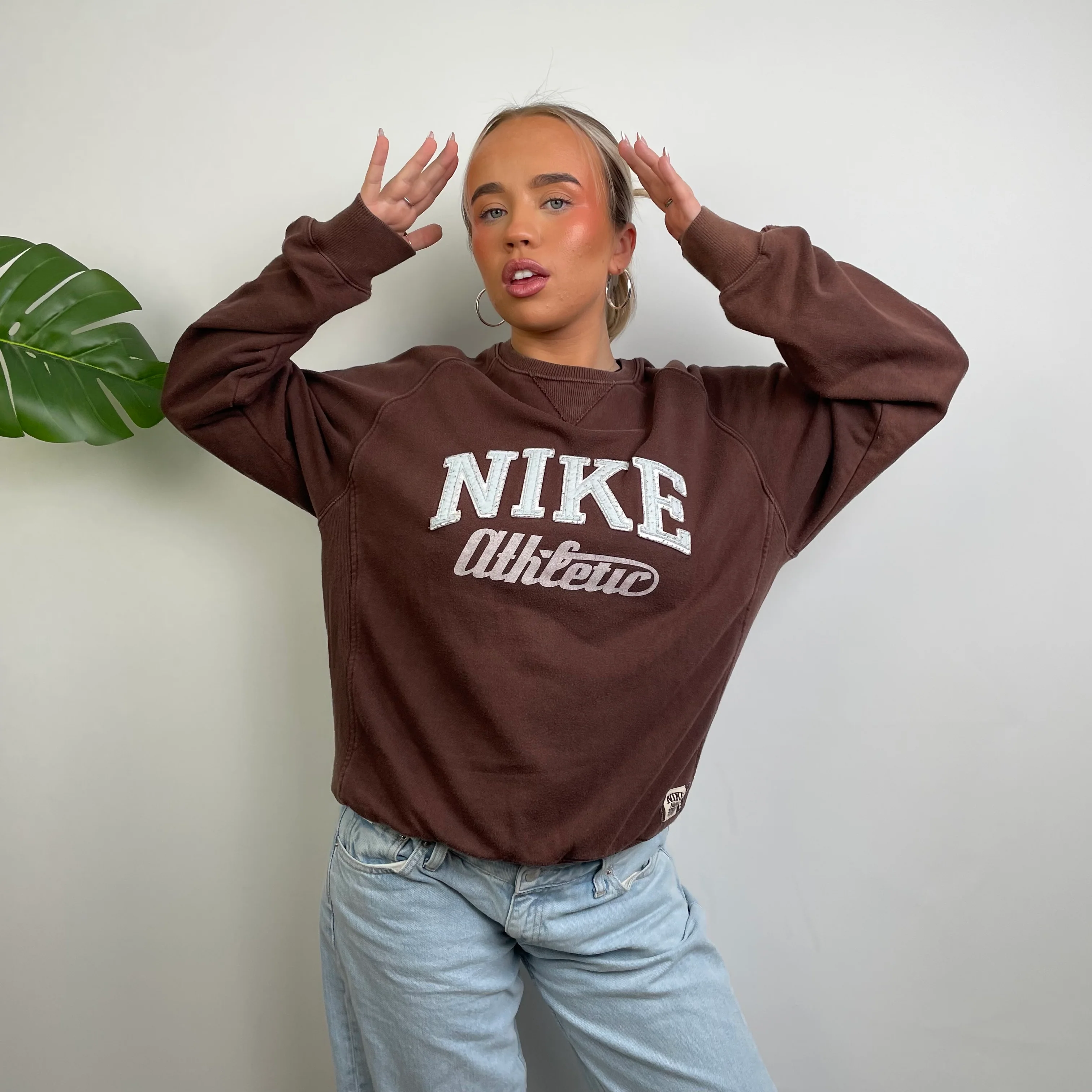 Nike Athletic Brown Embroidered Spell Out Sweatshirt (M) - Image 6