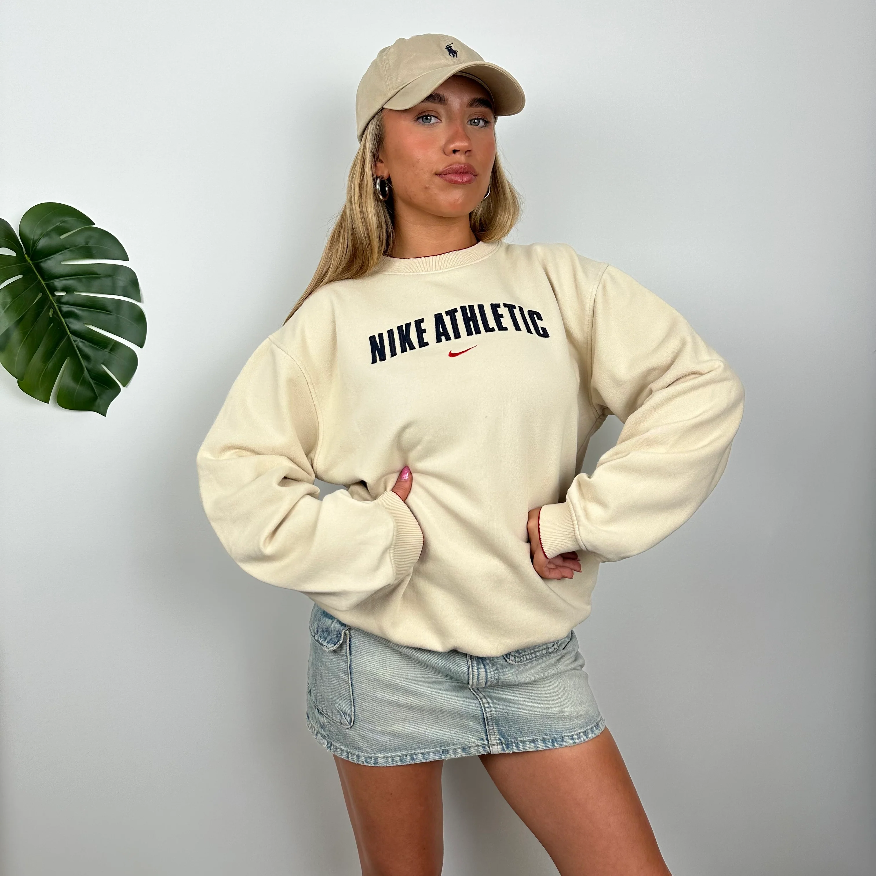 Nike Athletic Cream Embroidered Spell Out Sweatshirt (M) - Image 2