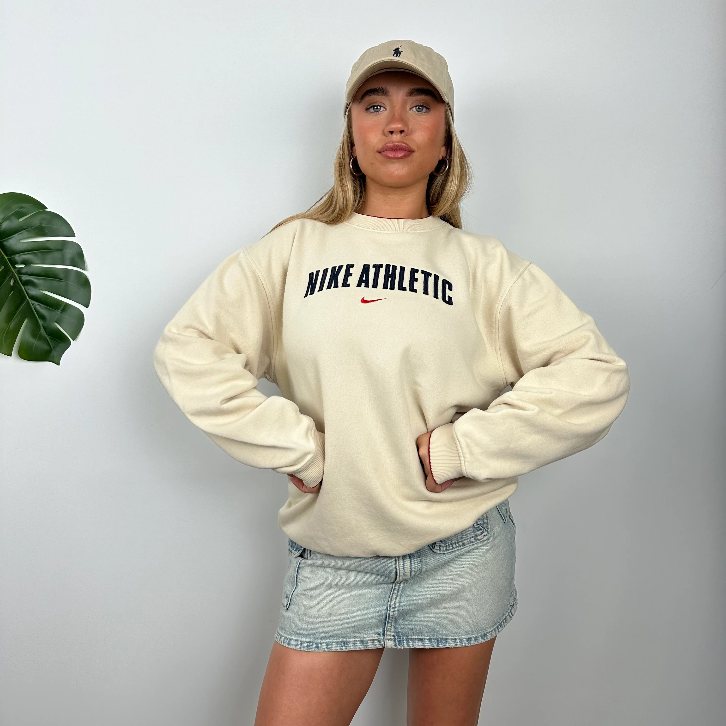 Nike Athletic Cream Embroidered Spell Out Sweatshirt (M) - Image 3